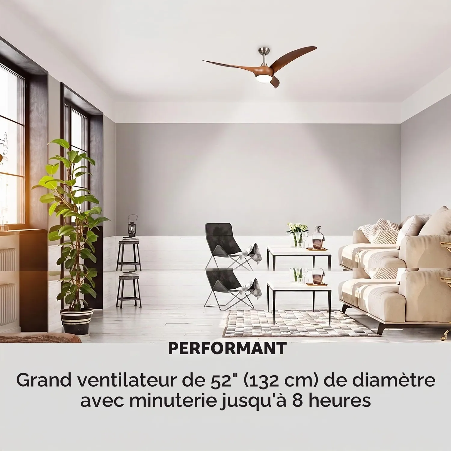 Klarstein Monteverde ventilateur plafond 132cm bois foncé luminaire