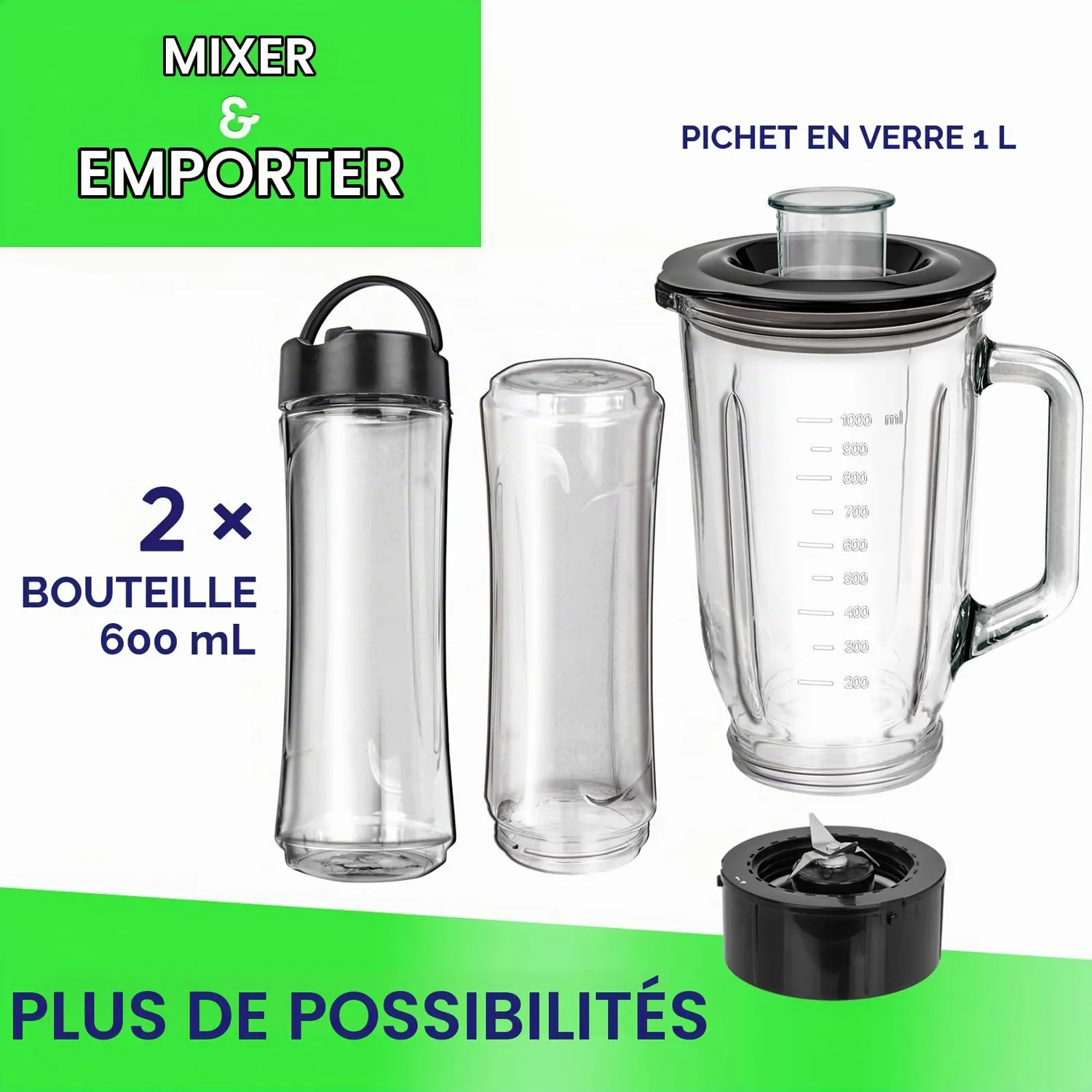 MPM MBL-15M blender smoothie 1 L + 2 x 0,6 L