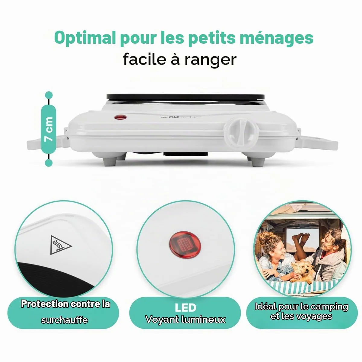 Clatronic DKP 3582 plaque chauffante blanche 1500W 18cm
