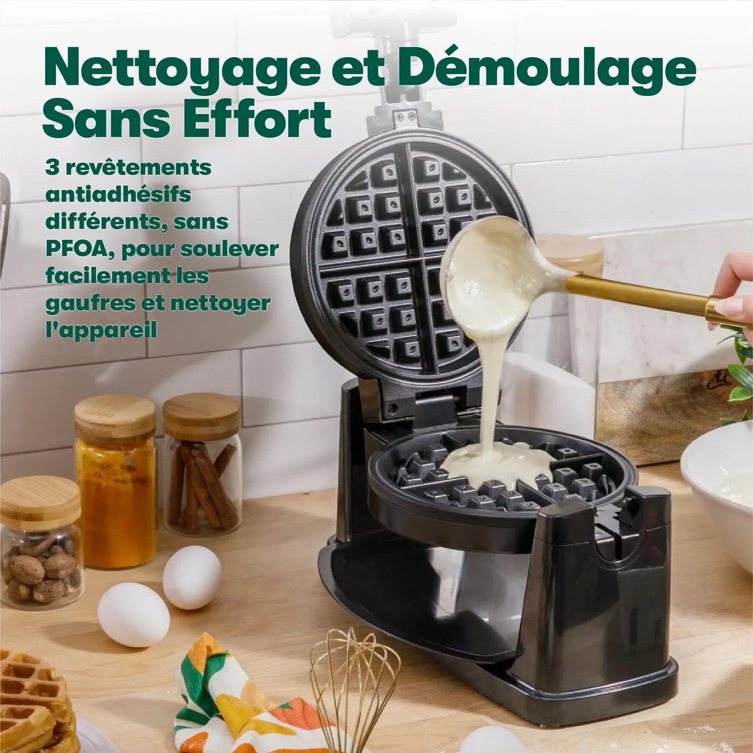Bella gaufrier belge rotatif noir 9 niveaux brunissement