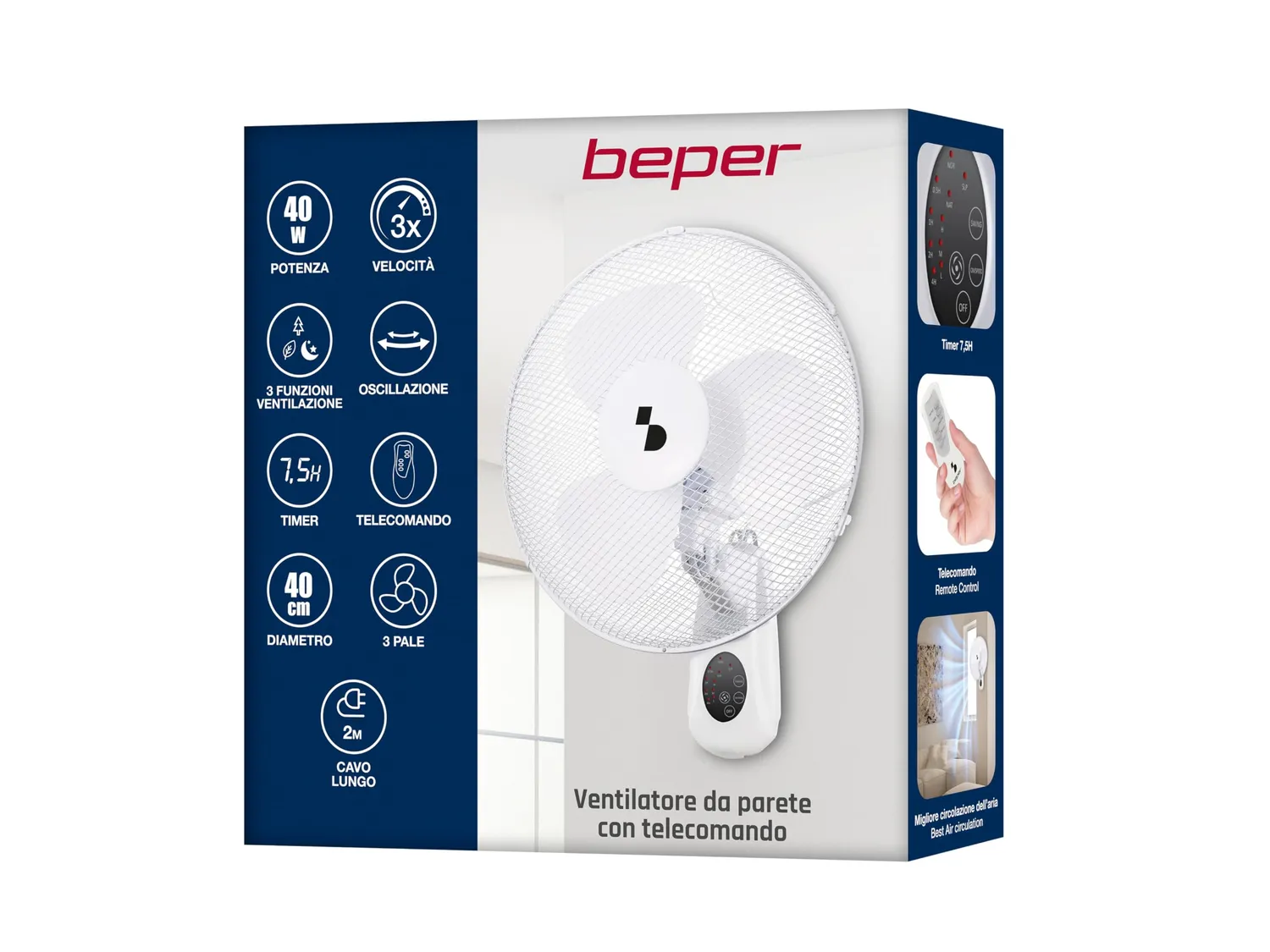 Beper P206VEN600 ventilateur mural blanc télécommande