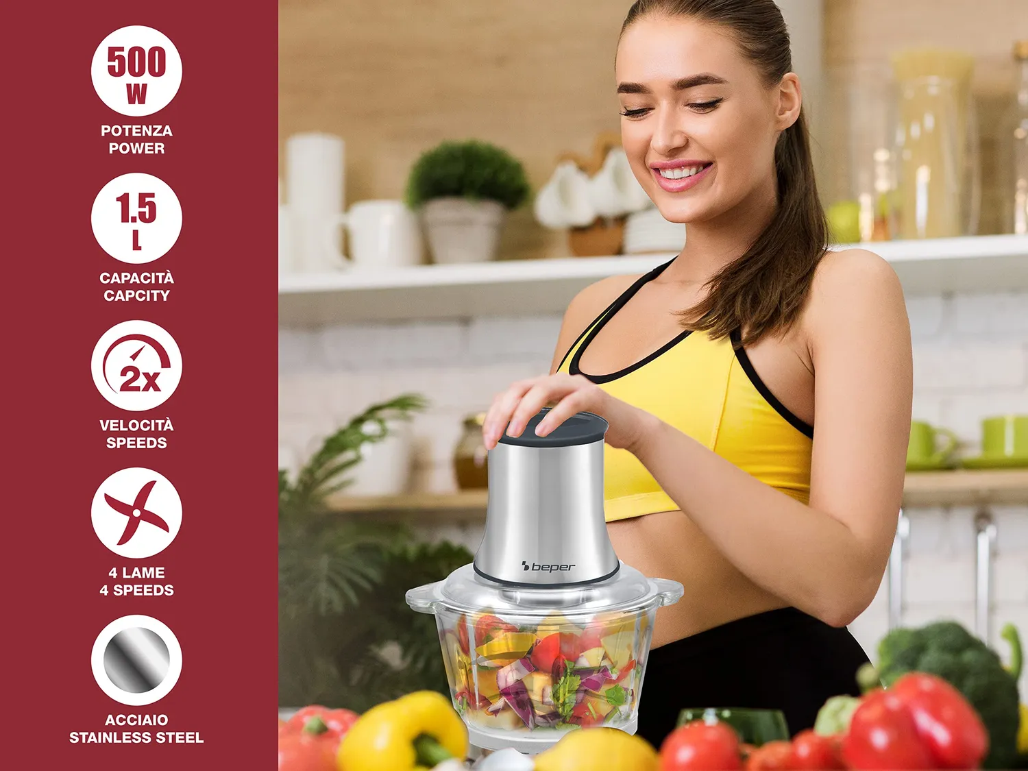 Beper P102ROB001 hachoir verre 1,5 L double lames inox