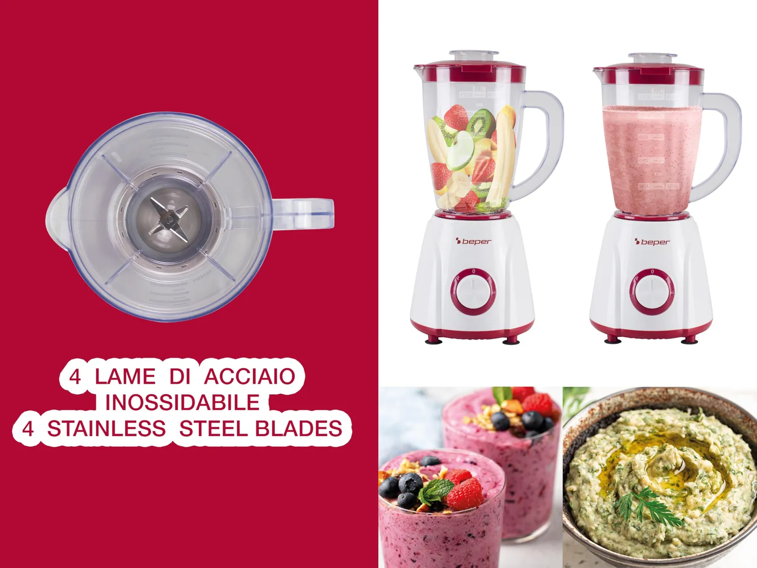 Beper P102FRU501 Blender 1,5 L 400 W 2 Vitesses Pulse