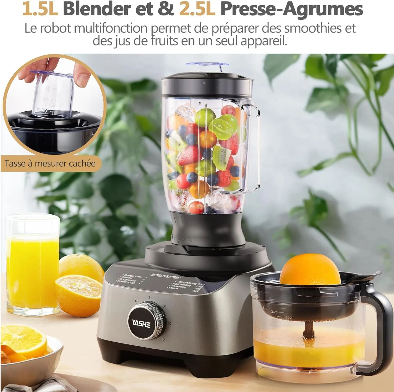 YASHE Robot Cuisine Multifonctions 11 en 1 Bol 2,5 L 1300 W