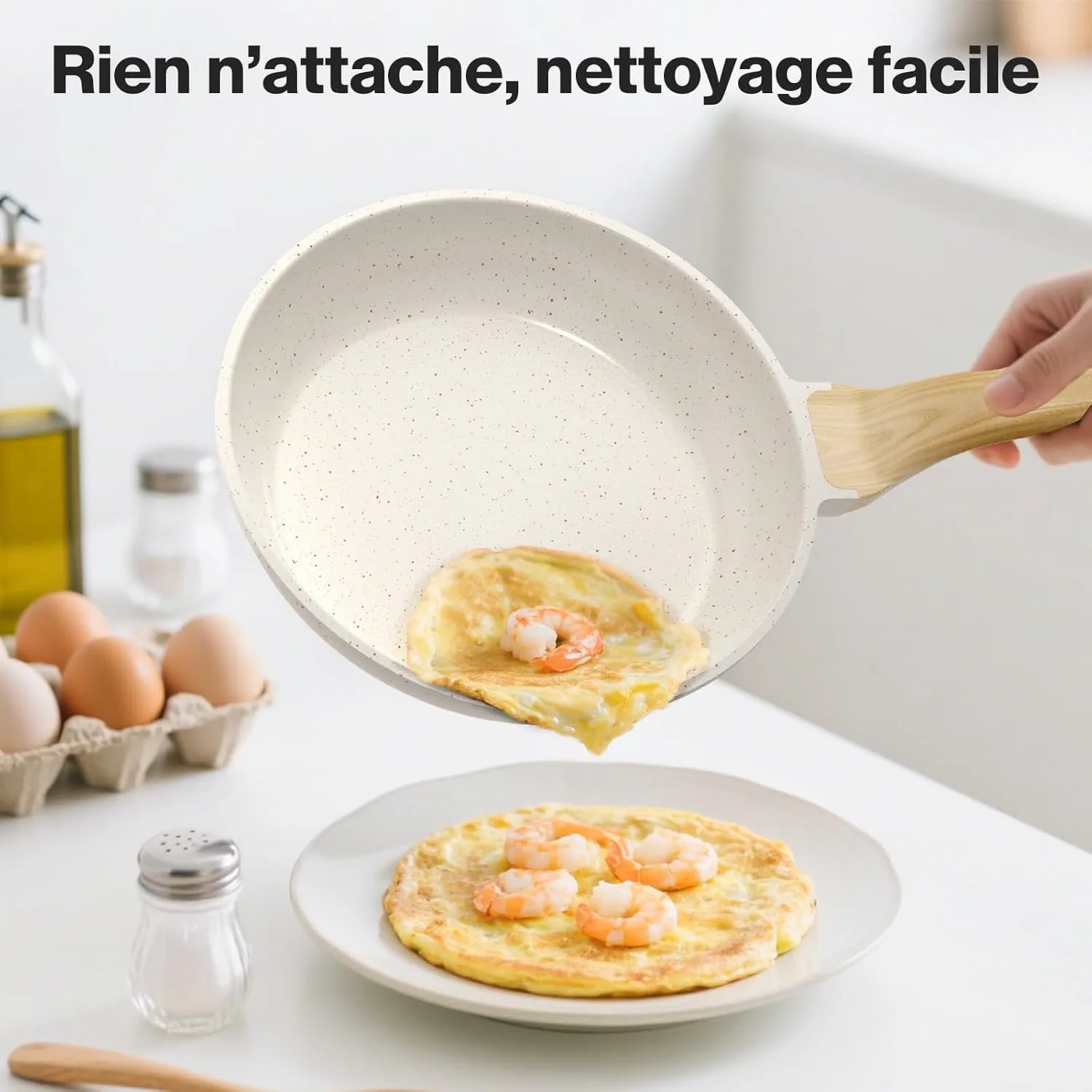 YASHE Set 3 Poêles Granit 20/24/28cm Sans PFOA