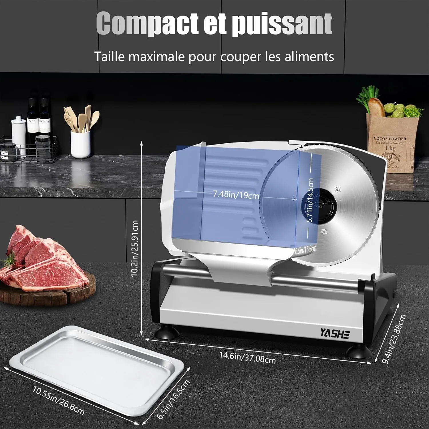 YASHE Trancheuse Électrique 200W 2 Lames 0-15 mm Inox