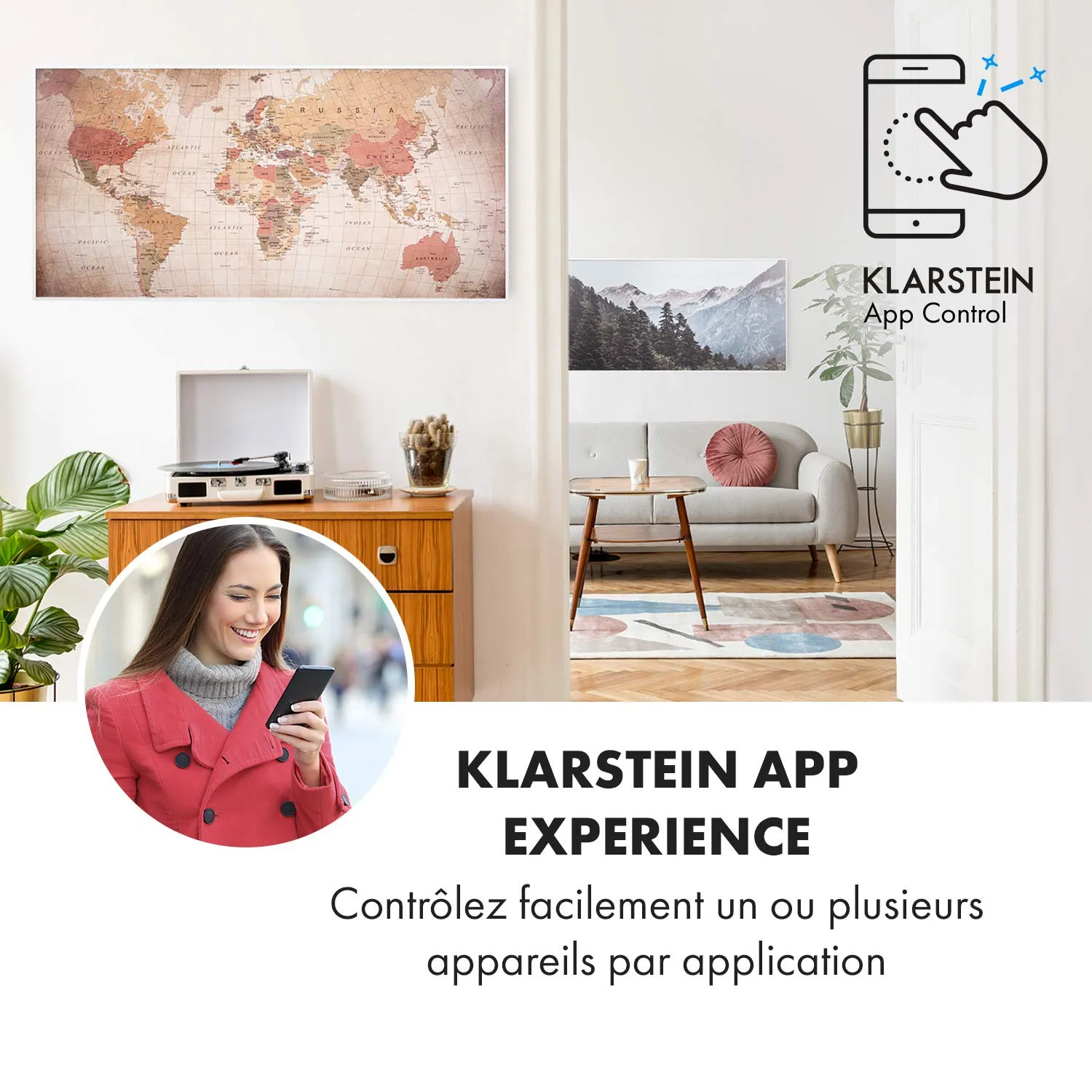 Klarstein Wonderwall radiateur infrarouge 700W mappemonde blanc