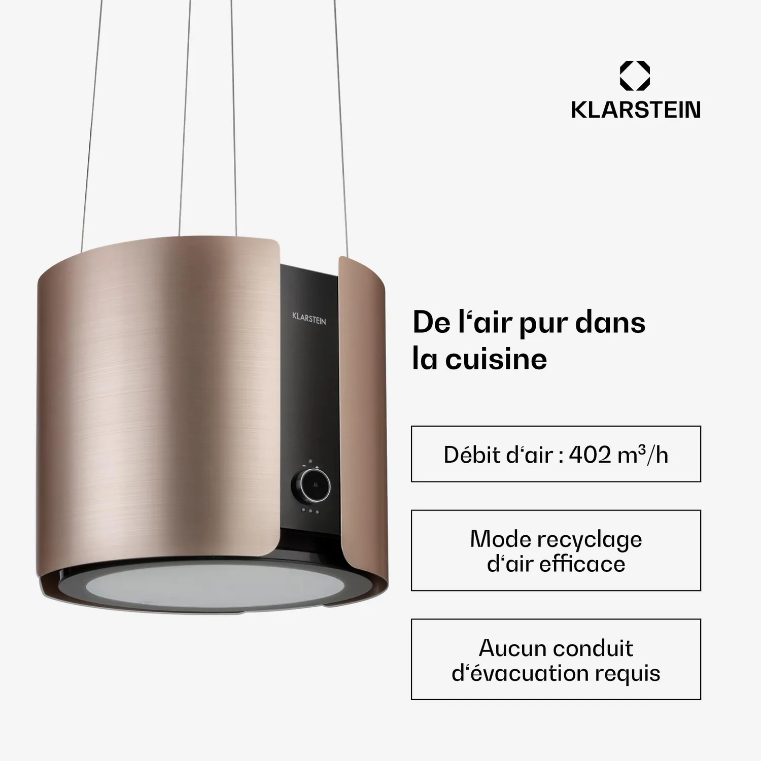 Klarstein Skyfall Hotte Îlot Suspendue Rose Gold 413 m³/h