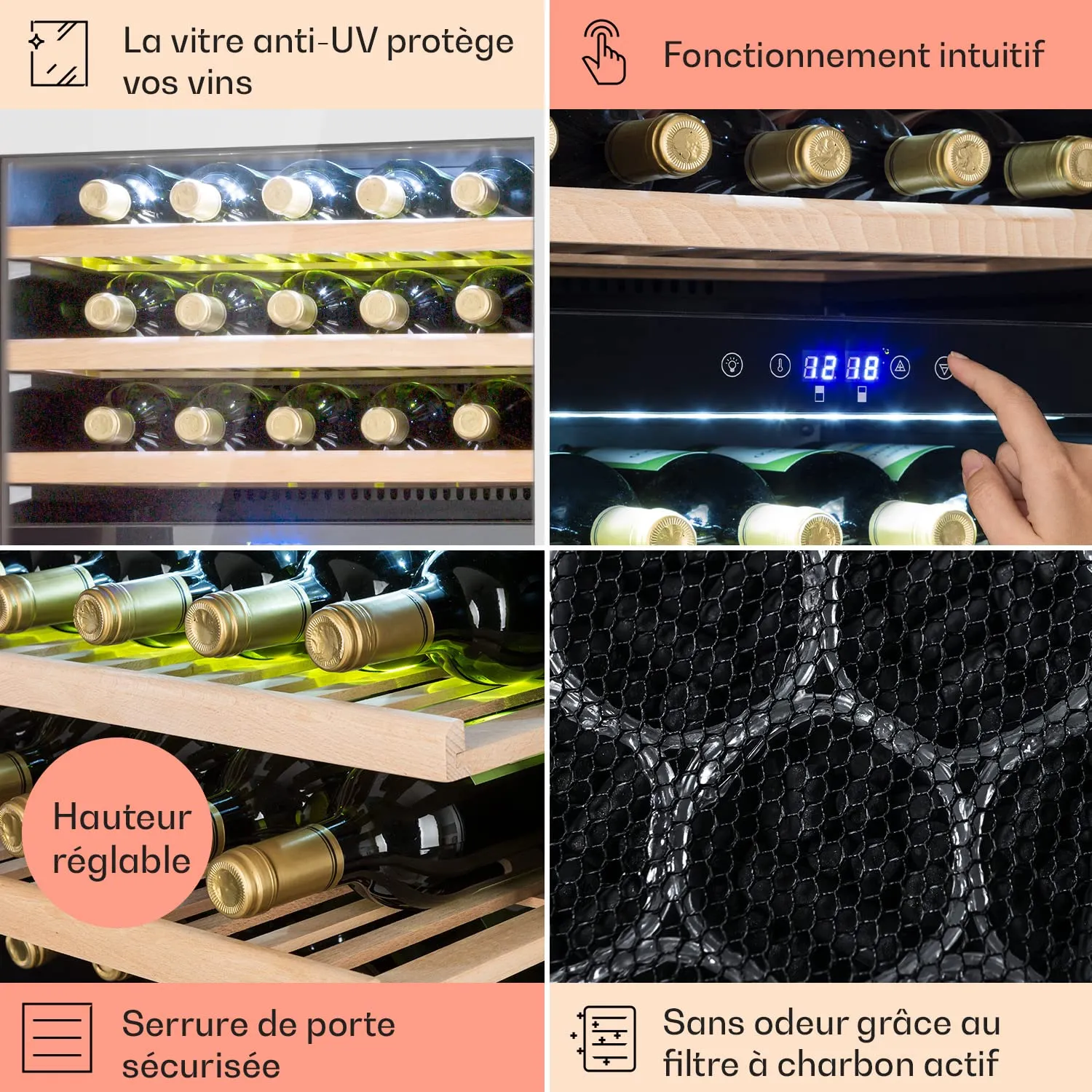 Klarstein cave à vin encastrable 132L 41 bouteilles