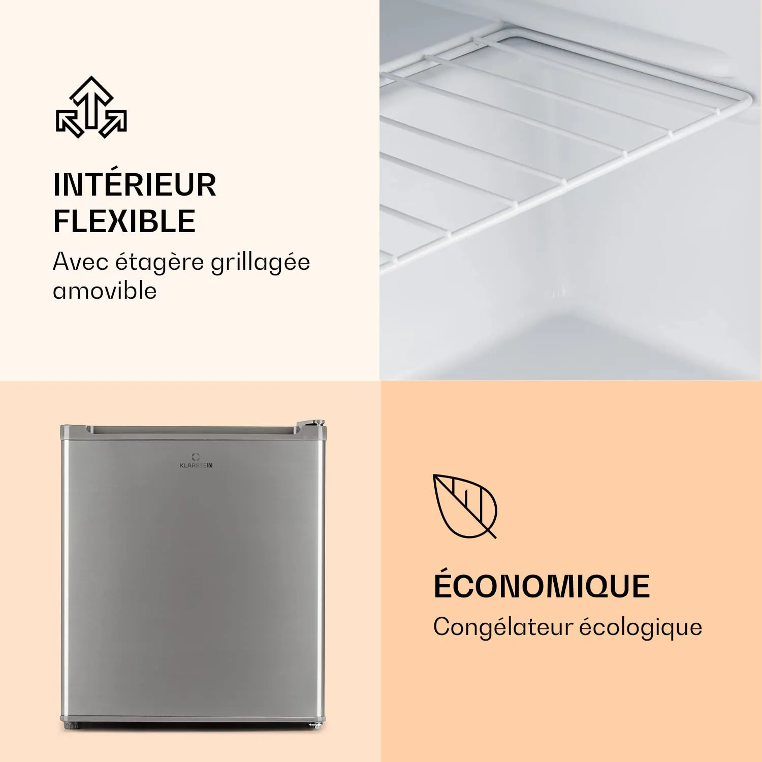 Klarstein mini congélateur armoire 33 L argent froid ventilé