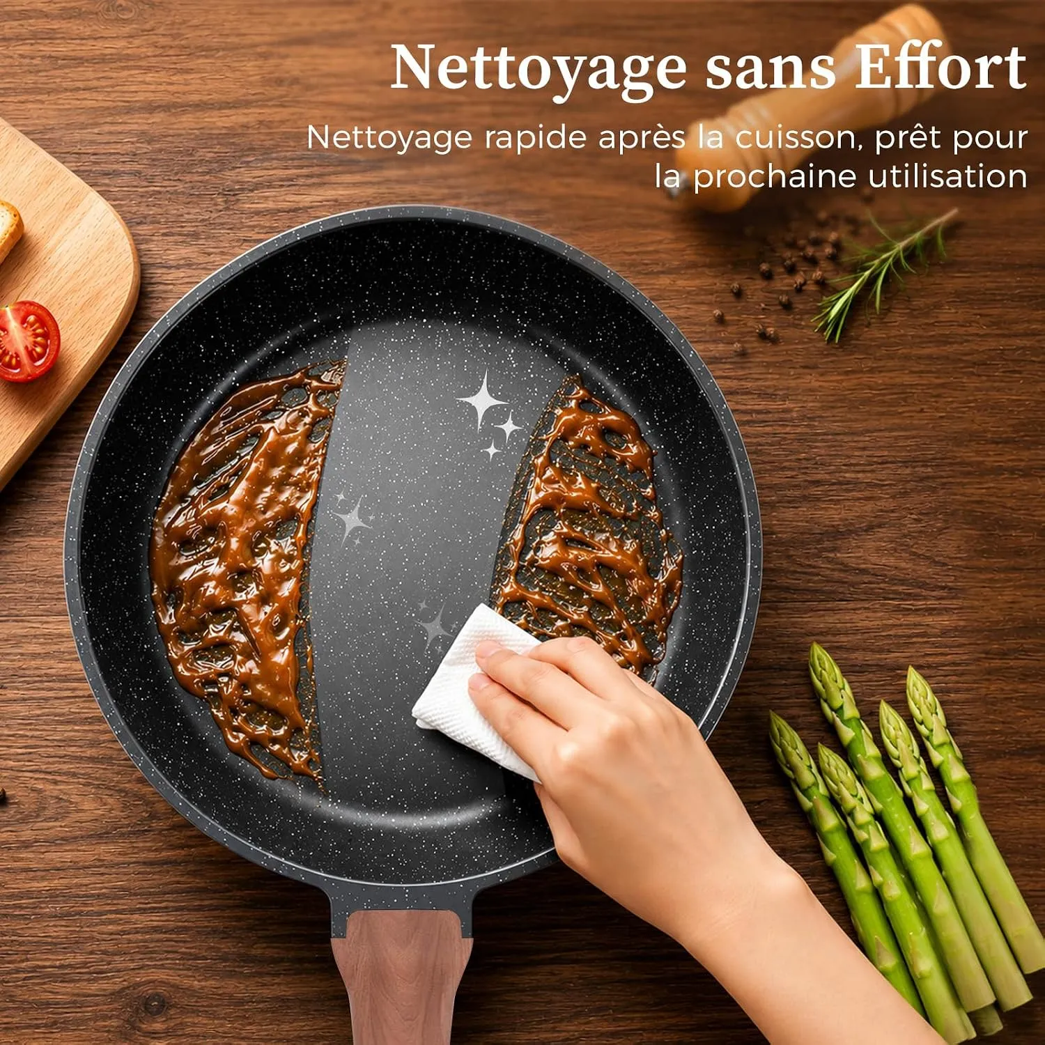 YASHE batterie cuisine 3 poêles 20/24/28 cm induction