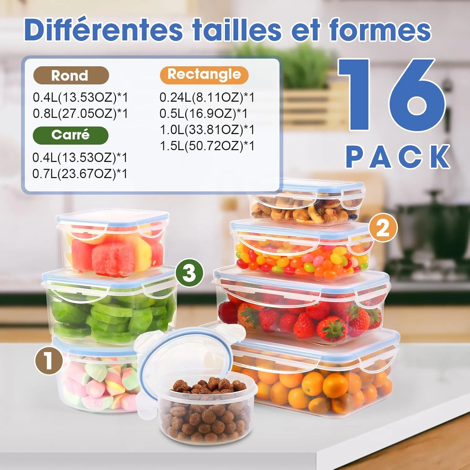 YASHE Set 16 Pièces Boîtes Alimentaires Hermétiques