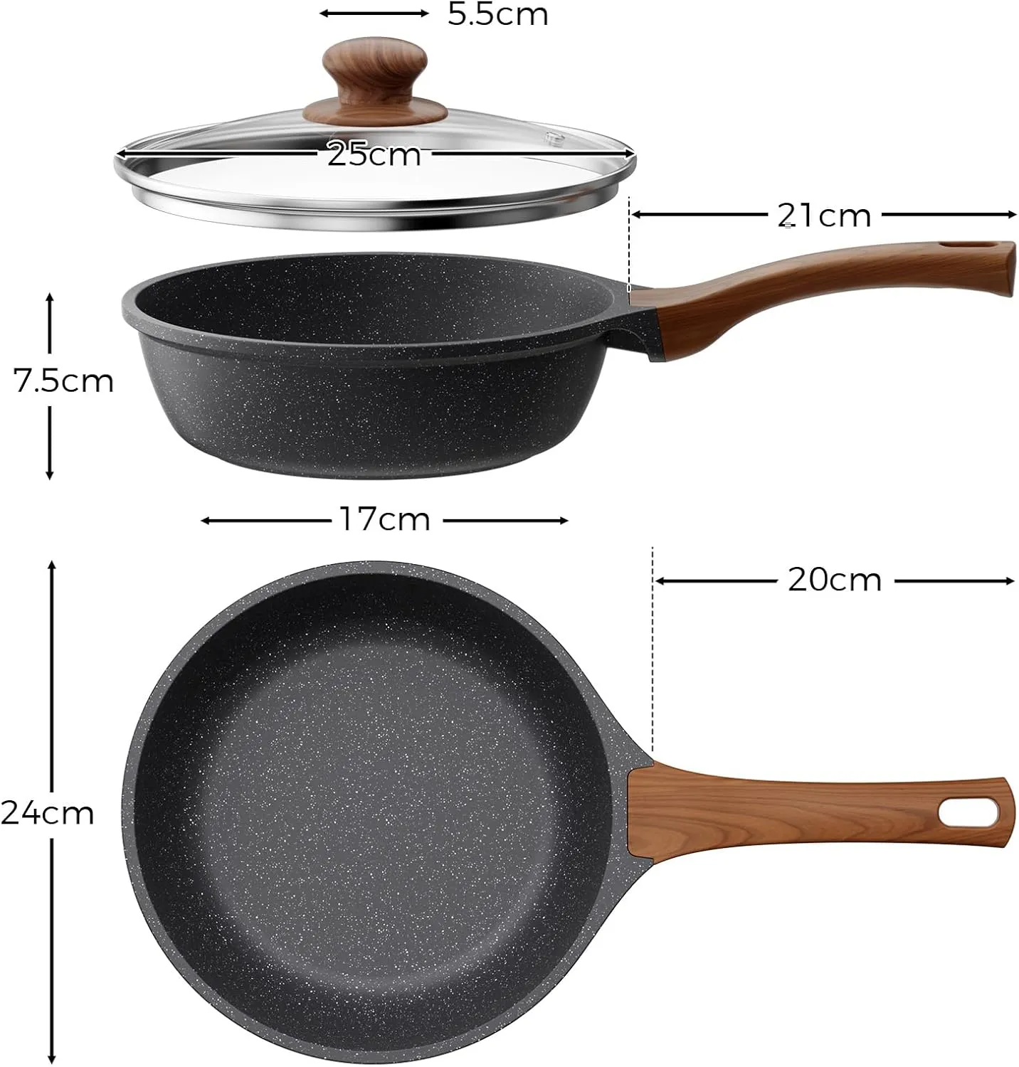 YASHE Poêle Haute 24 cm Antiadhésive avec Couvercle