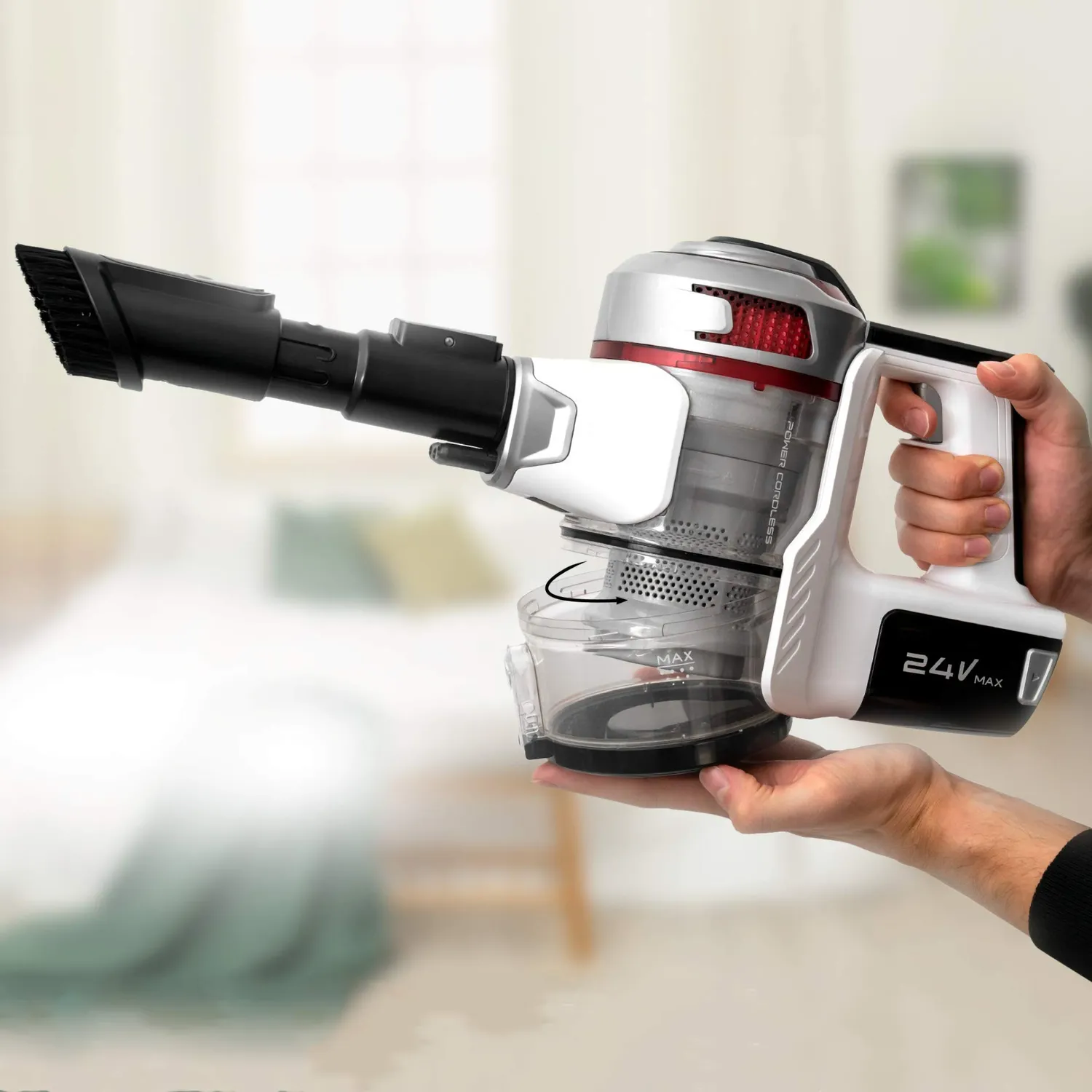 MPM MOD-35 aspirateur balai sans fil 24 V pliable HEPA LED