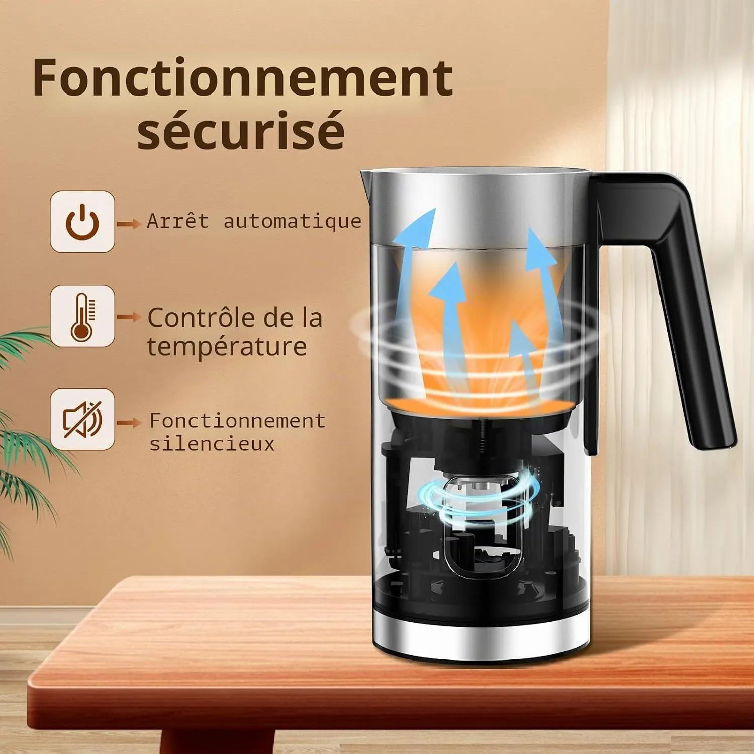 YASHE Mousseur Lait 4-en-1 240ml électrique