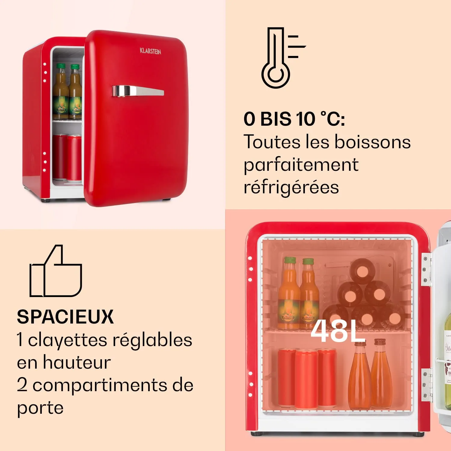 Klarstein Audrey Mini réfrigérateur 48 L rouge rétro