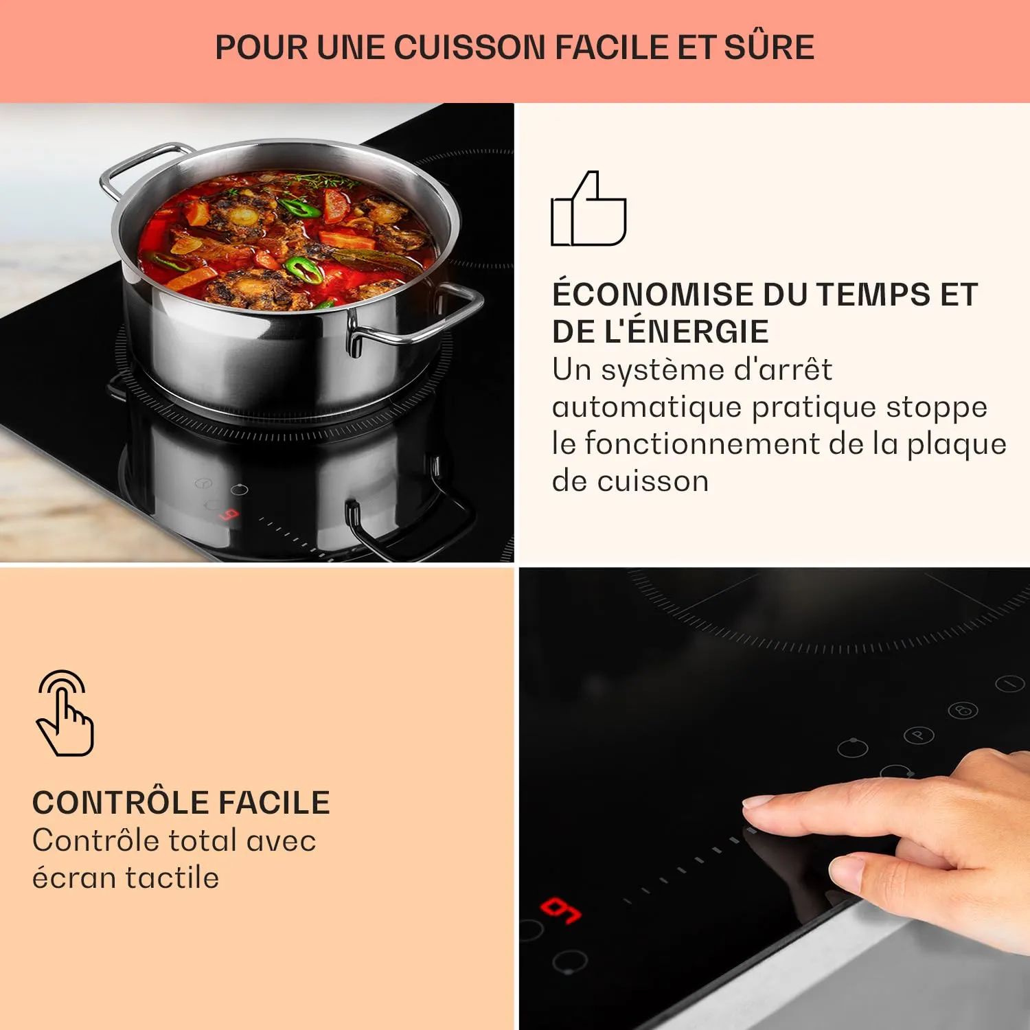 Klarstein 4 Feux 7200W plaque induction encastrable Noir Foncé