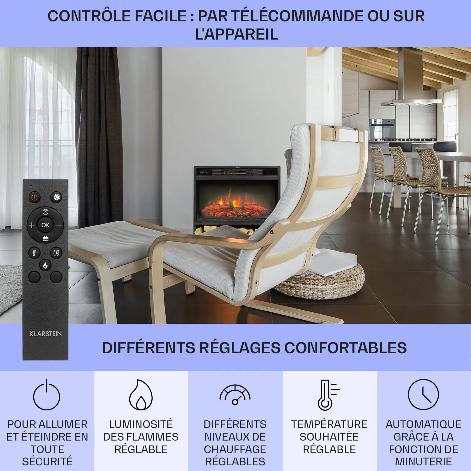 Klarstein Studio Light & Fire cheminée électrique 1900 W LED