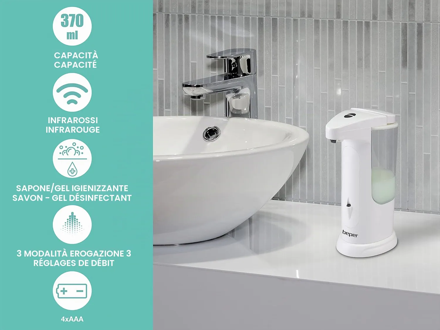 Beper P201UTP004 distributeur savon automatique 370ml