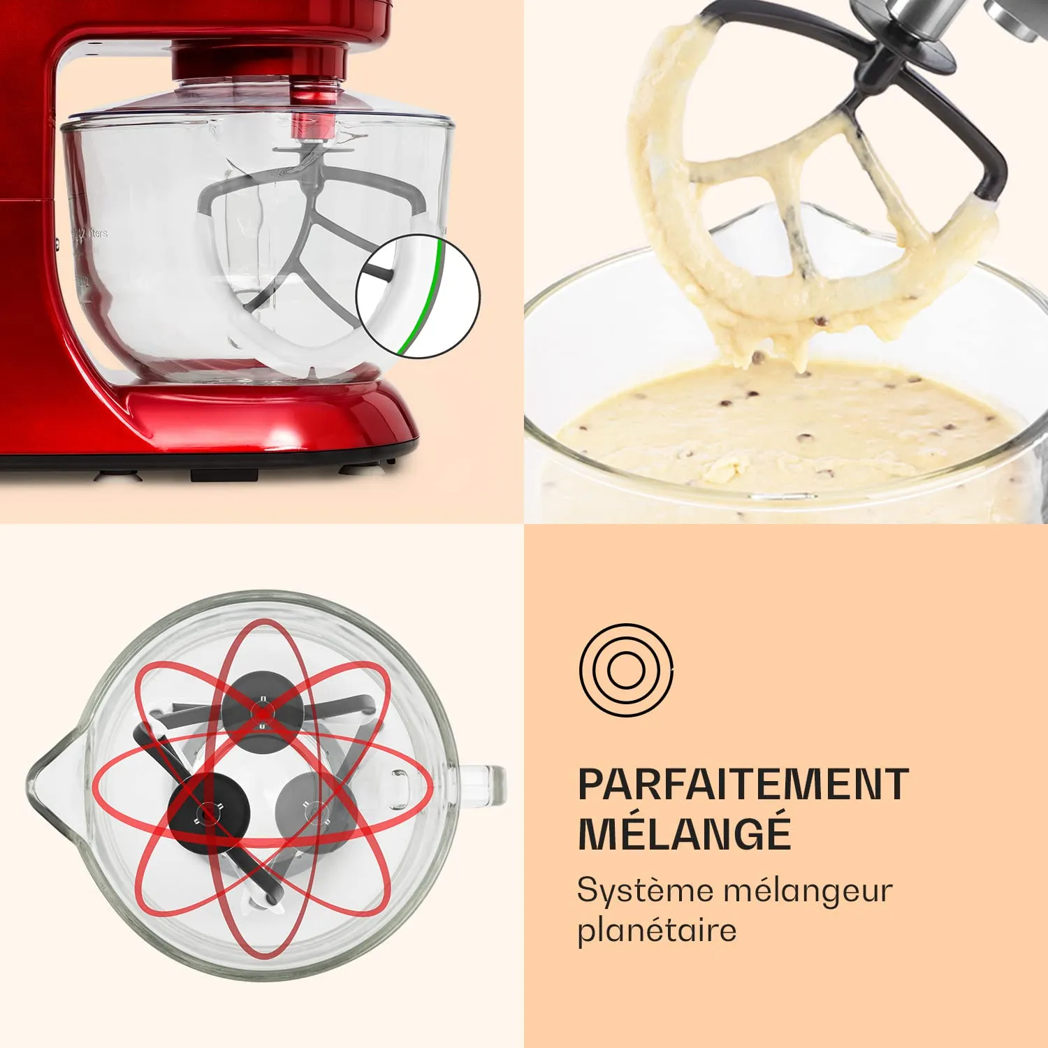 Klarstein robot pâtissier 5L 2000W rouge mouvement planétaire