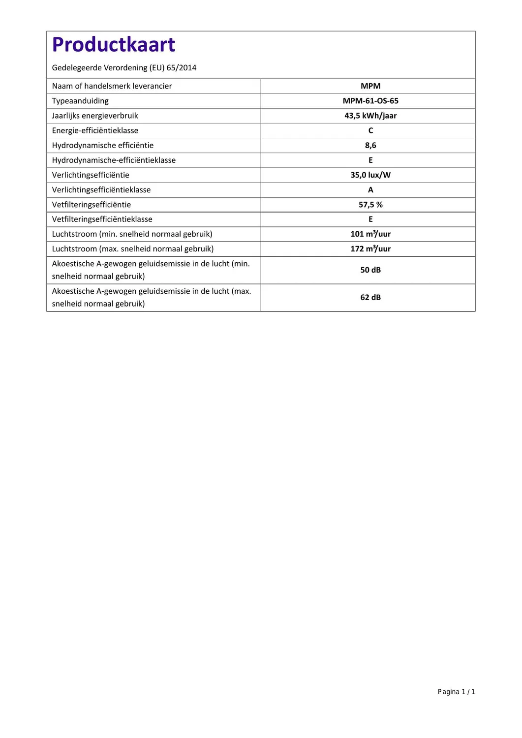 MPM-61-OS-65 hotte télescopique 172 m3/h