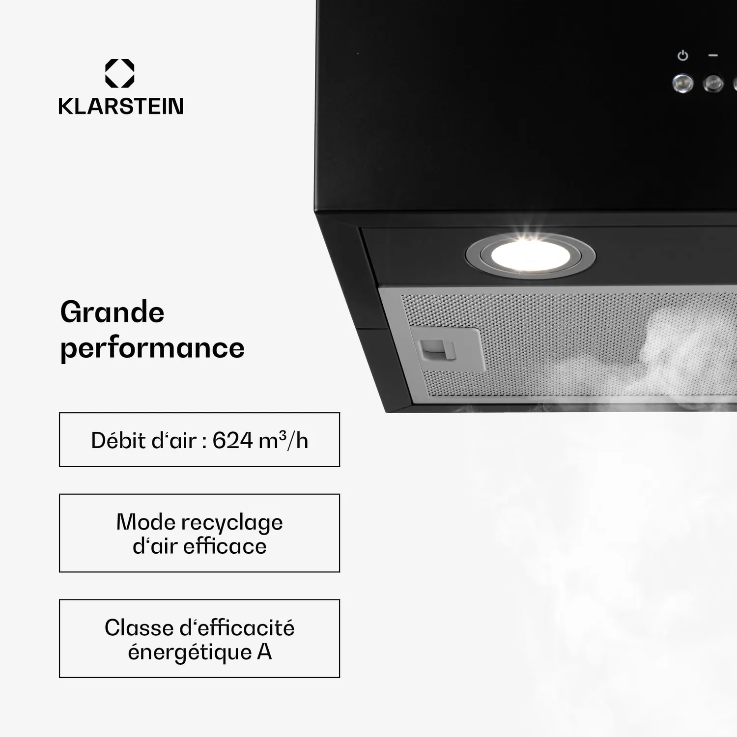 Klarstein hotte aspirante îlot central noir 624 m³/h
