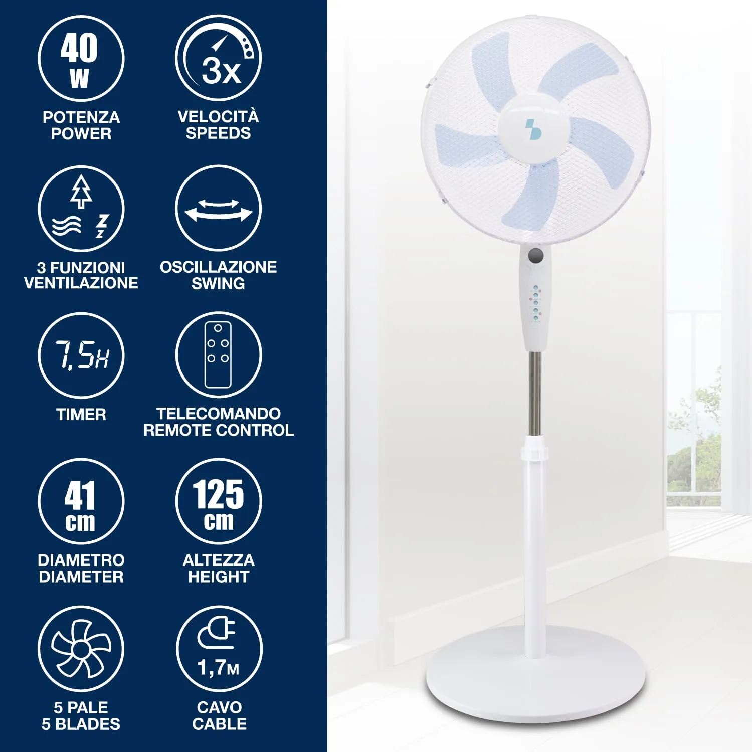 Beper P206VEN133 ventilateur sur pied 40 cm télécommande
