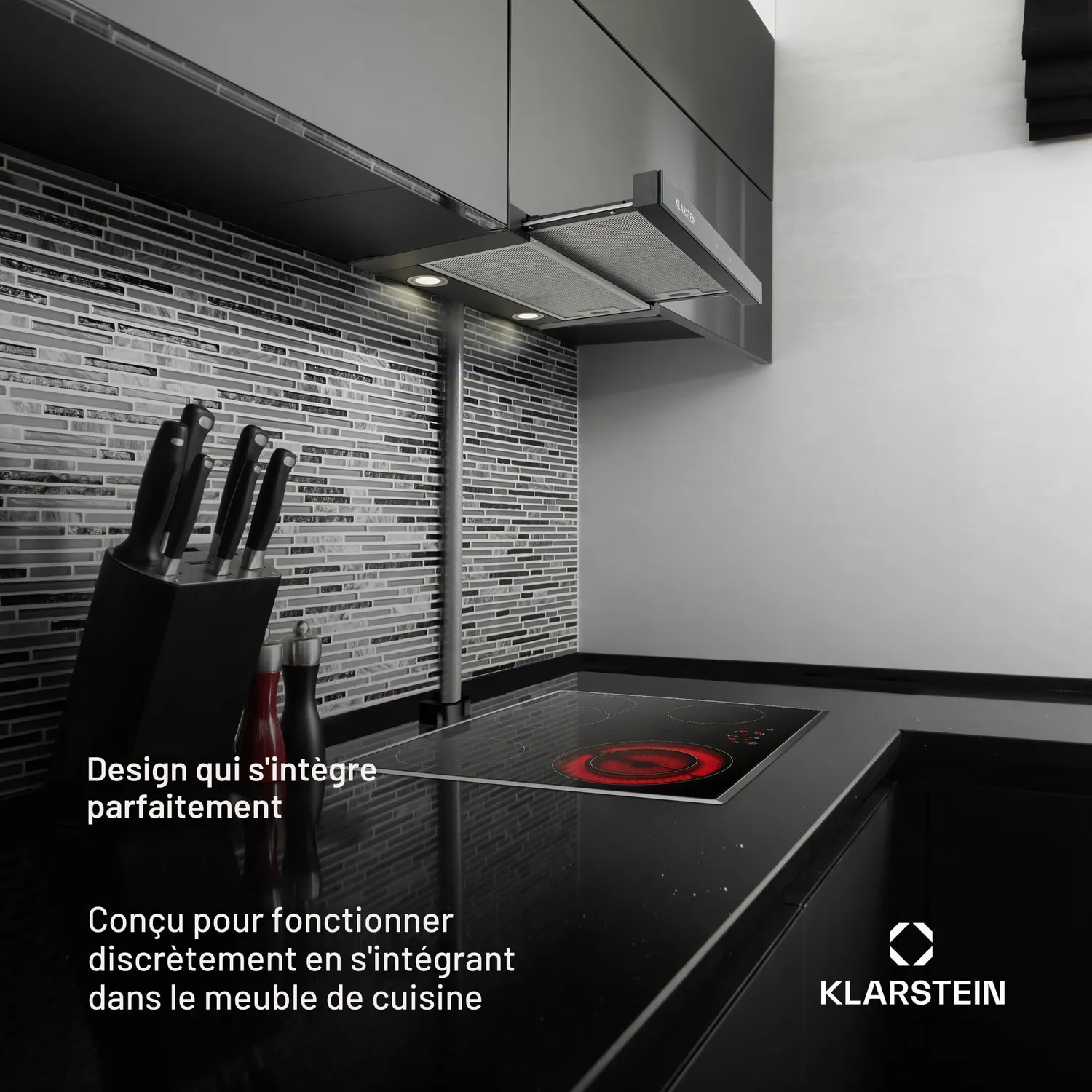 Klarstein Vinea hotte tiroir noire 610 m3/h extra-plate