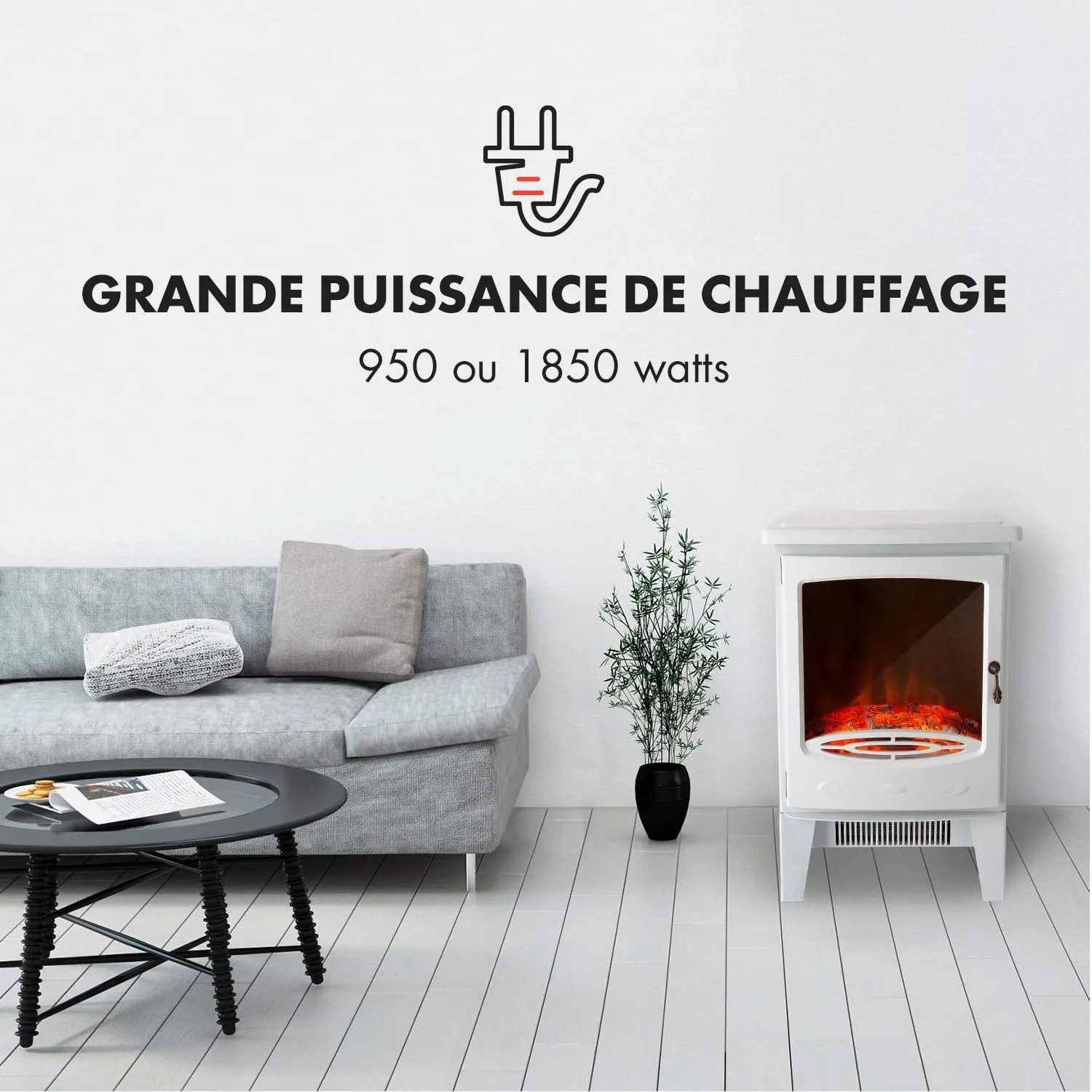 Klarstein Meran cheminée électrique blanche 1850W flamme