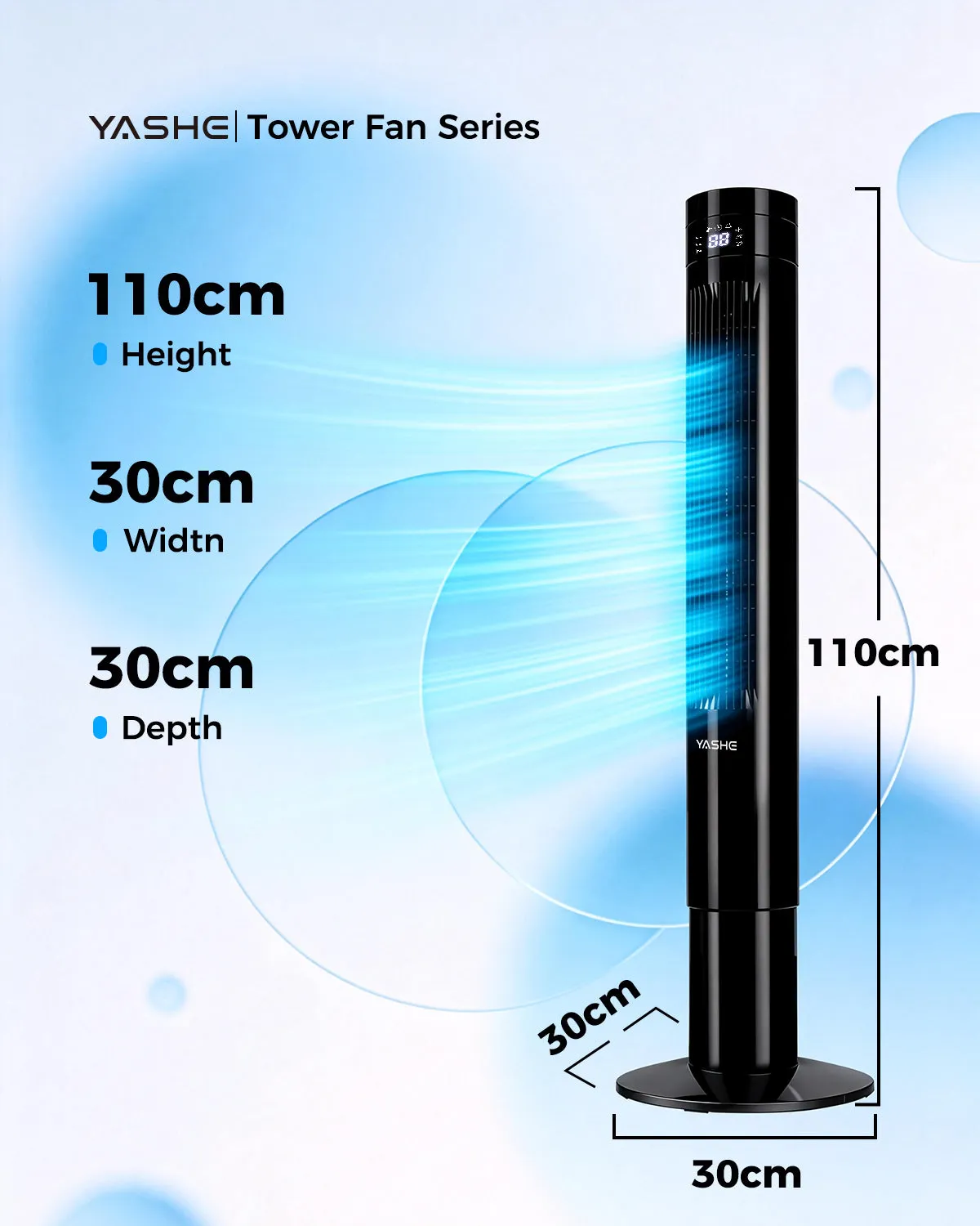 YASHE Ventilateur Tour 3 Vitesses Télécommande silencieux