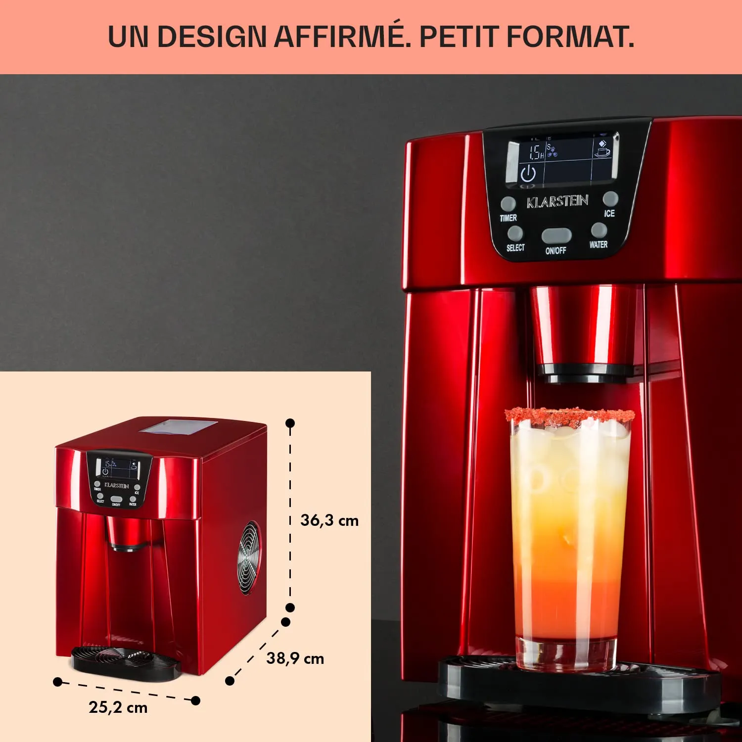 Klarstein Ice Volcano 2G machine à glaçons rouge 2 L 12 kg