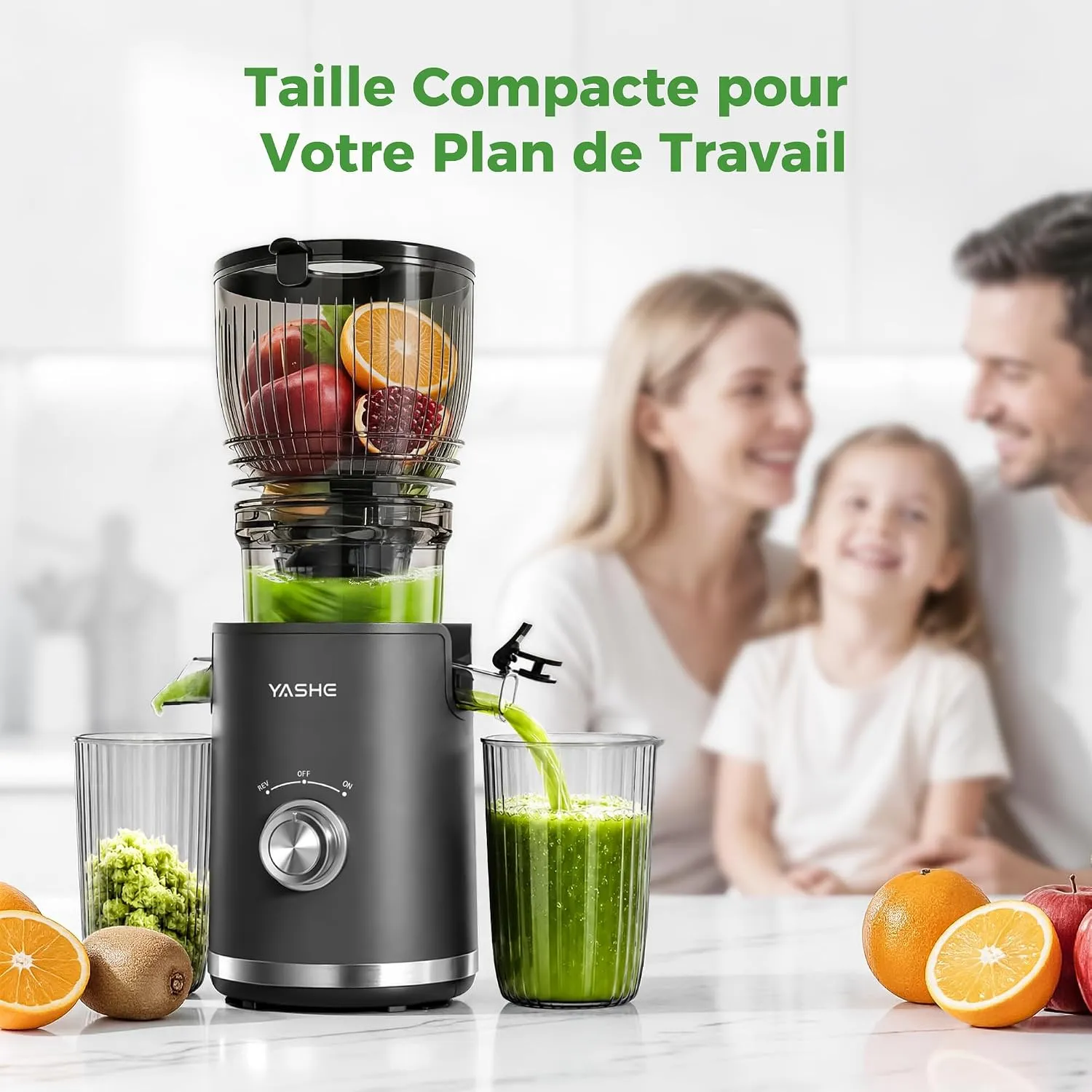 YASHE Extracteur Lent 300W extracteur de jus 148 mm fruits entiers