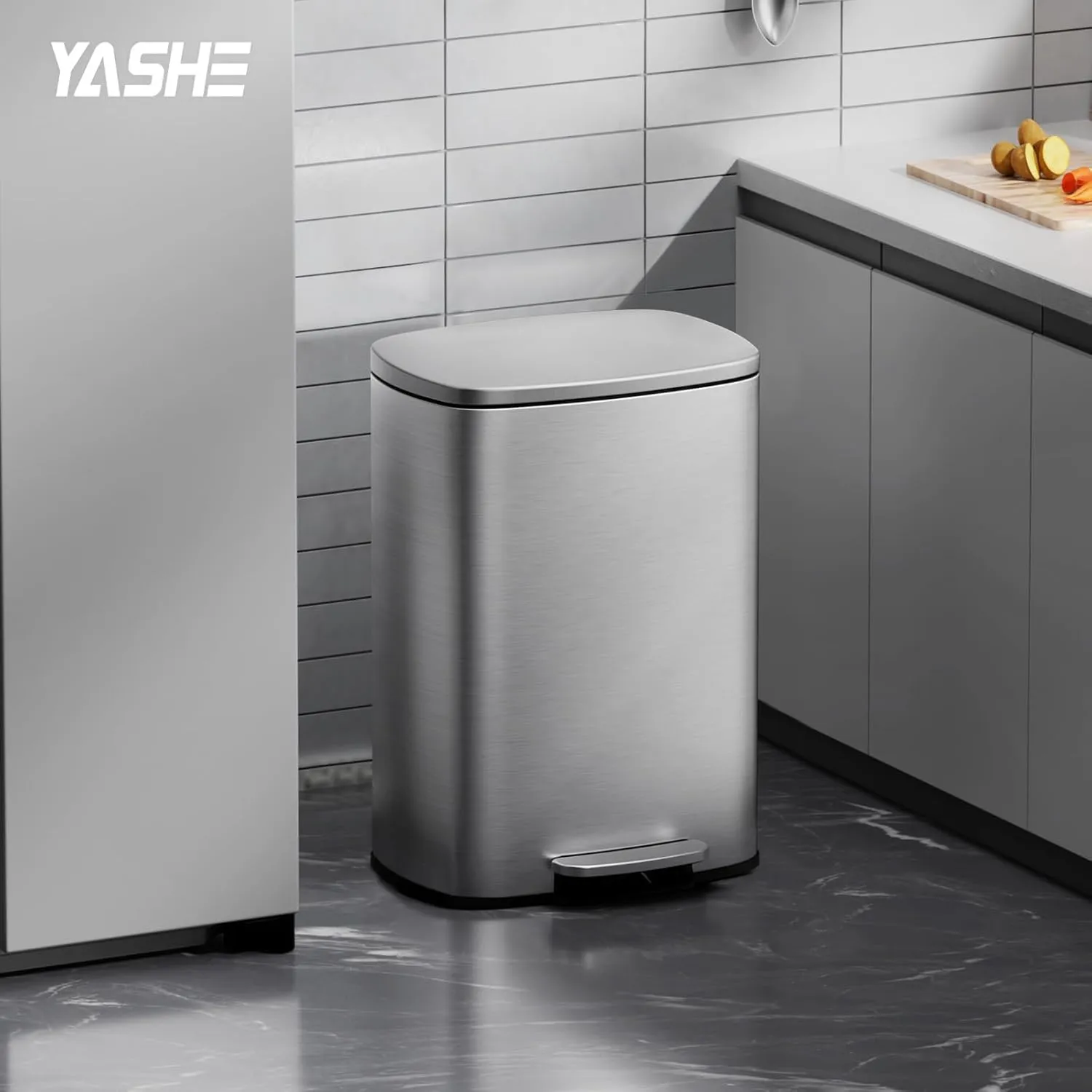 YASHE Poubelle Cuisine 50L Inox à Pédale +20 Sacs