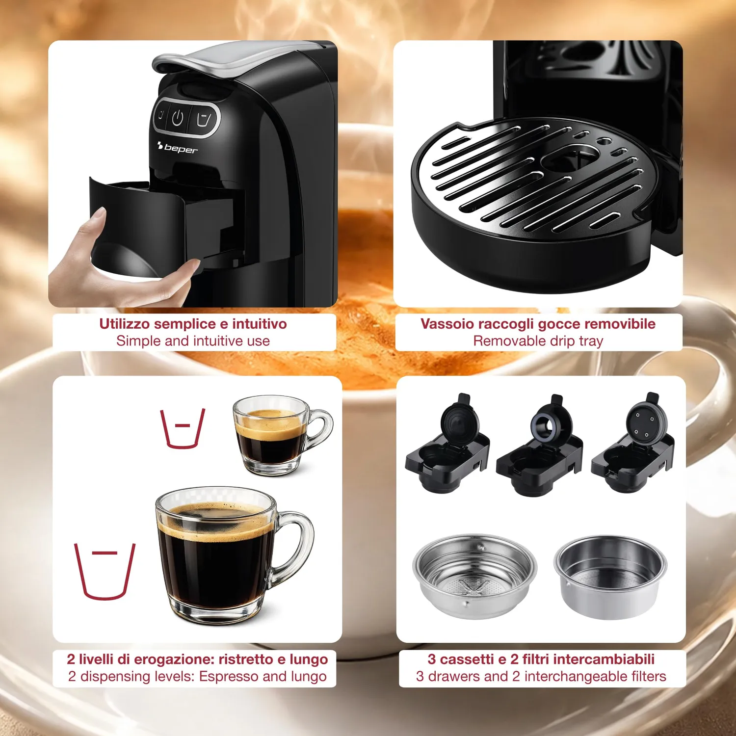 Beper Amata P101CAF200 Expresso 4en1 20Bars