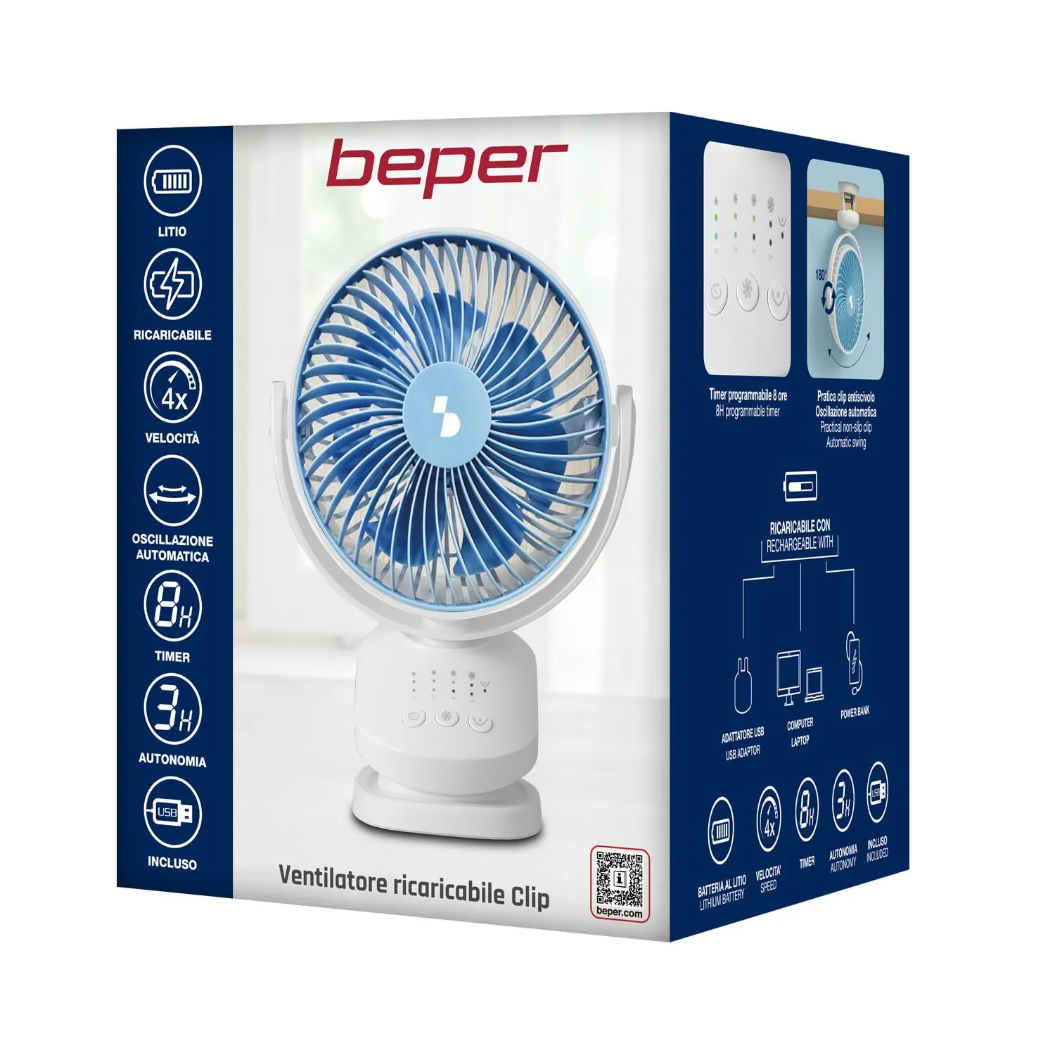 Beper P206VEN421 mini ventilateur à pince USB 4 vitesses