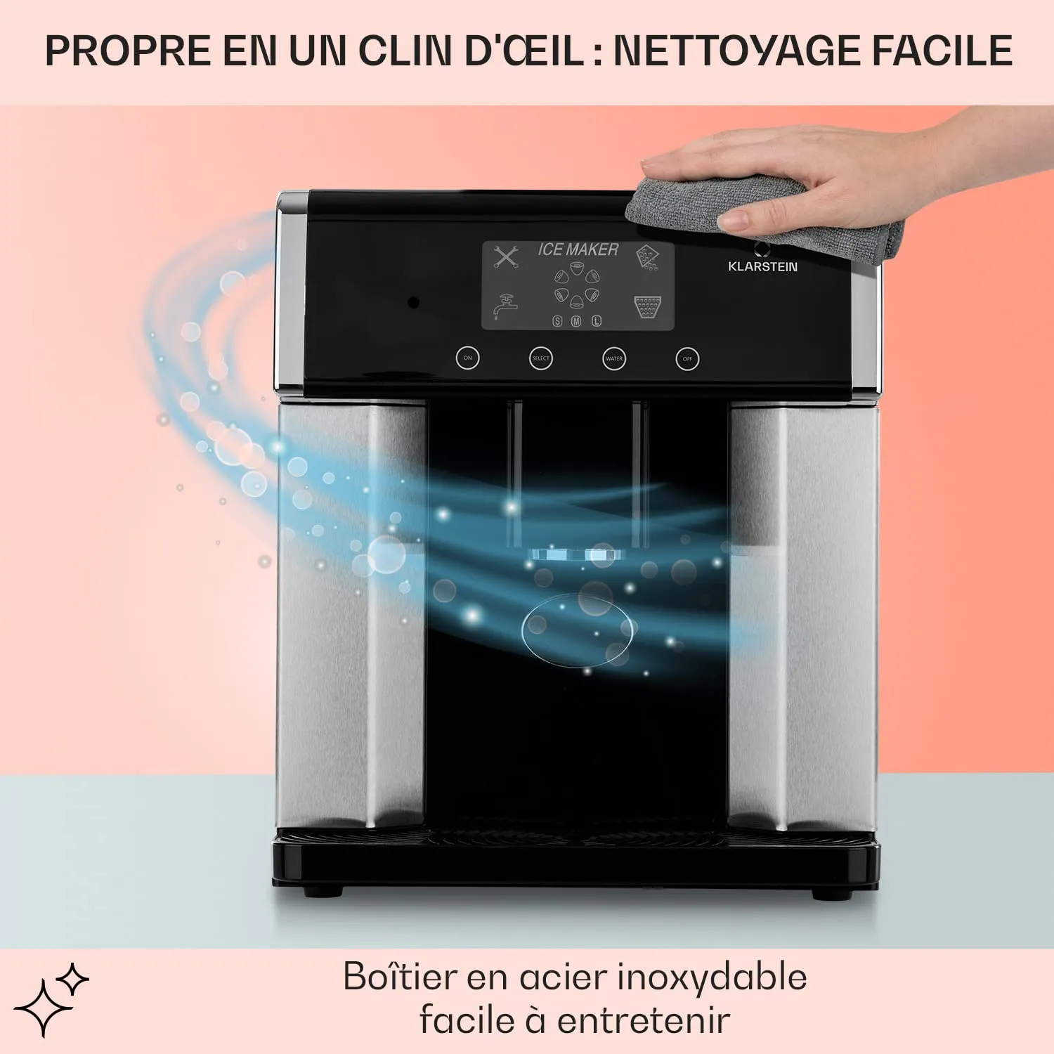 Klarstein machine à glaçons 3 L 15 kg 3 tailles inox