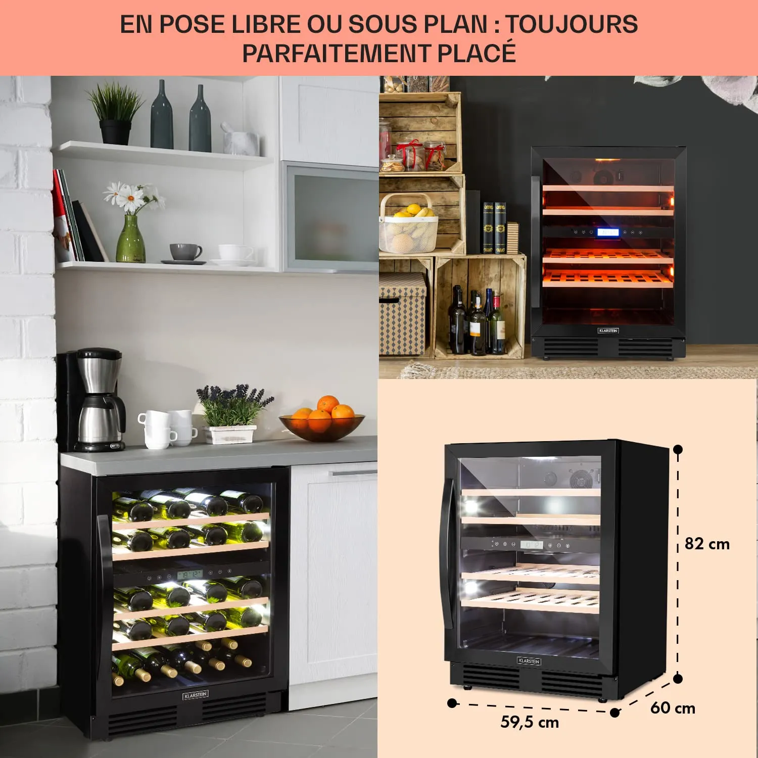 Klarstein Vinovilla cave à vin 43 bouteilles onyx double zone