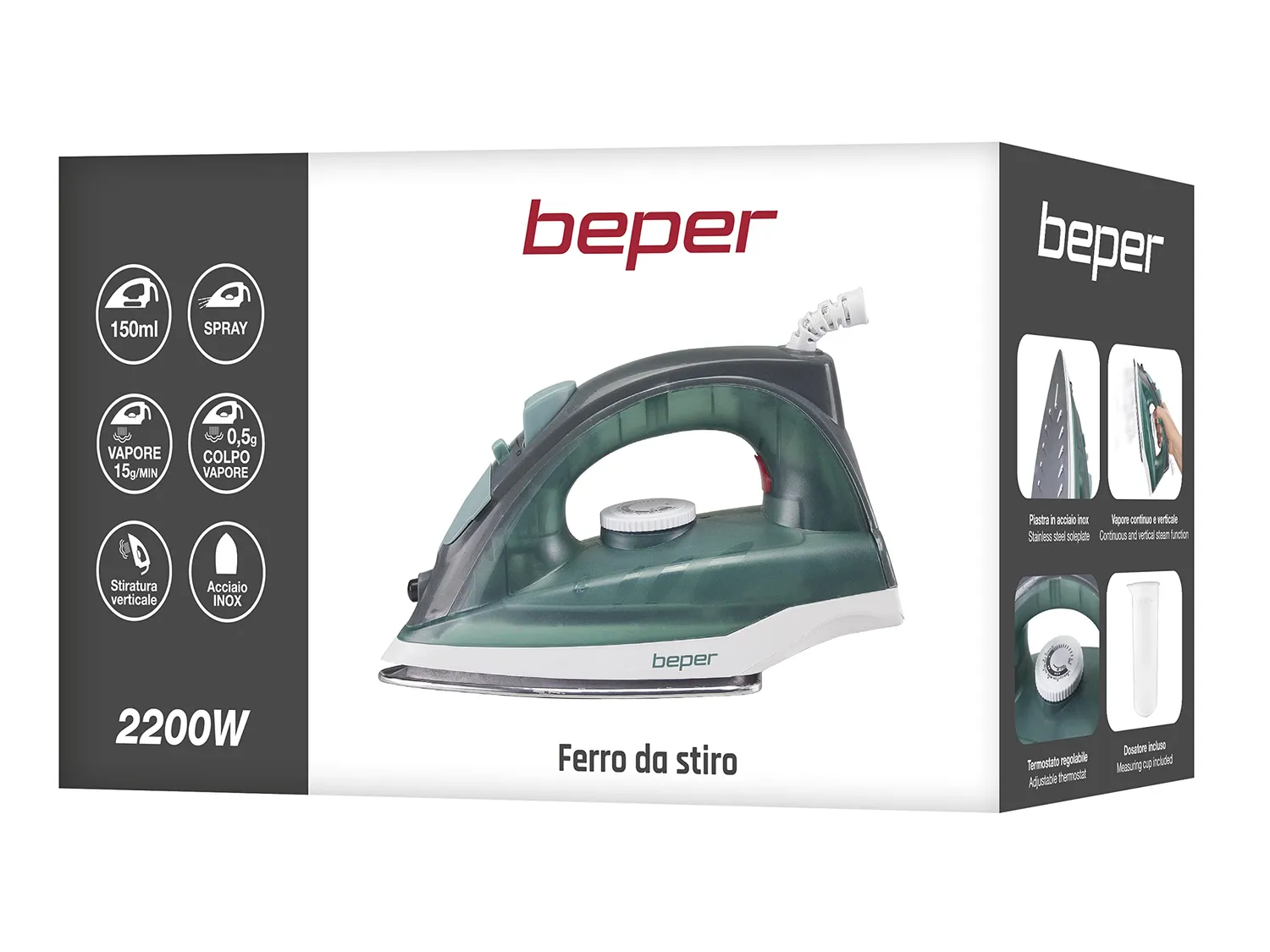 Beper P204FER004 fer à repasser vapeur 2200 W 150 ml acier