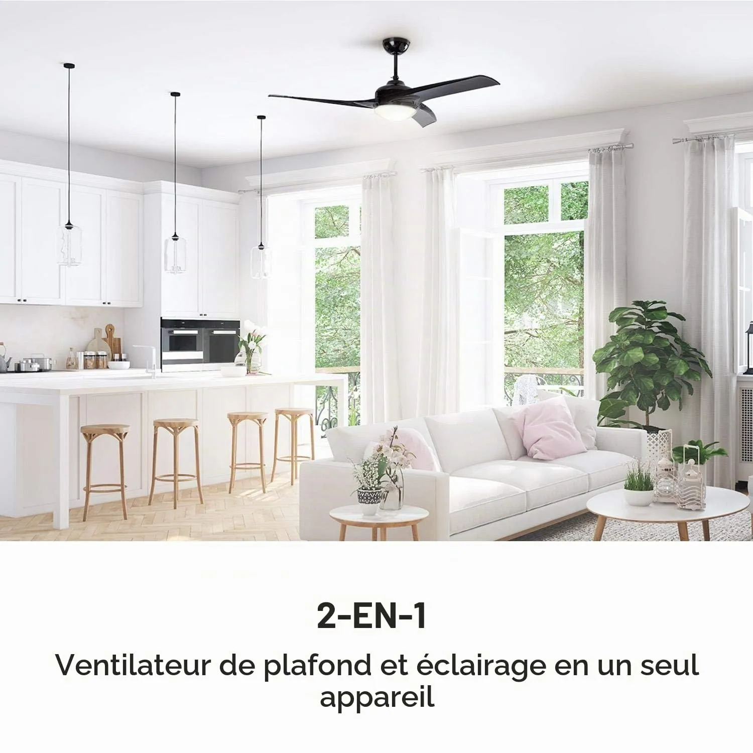 Klarstein Figo ventilateur plafond noir 132 cm luminaire
