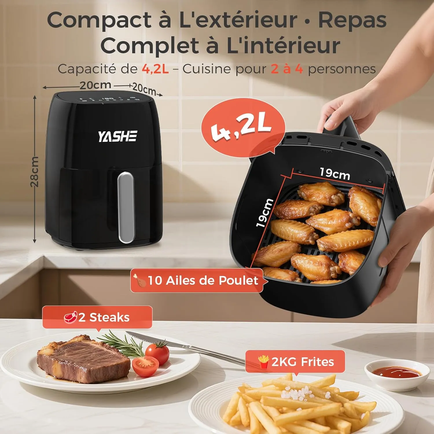 YASHE Air Fryer 4,2 L friteuse sans huile 6 programmes