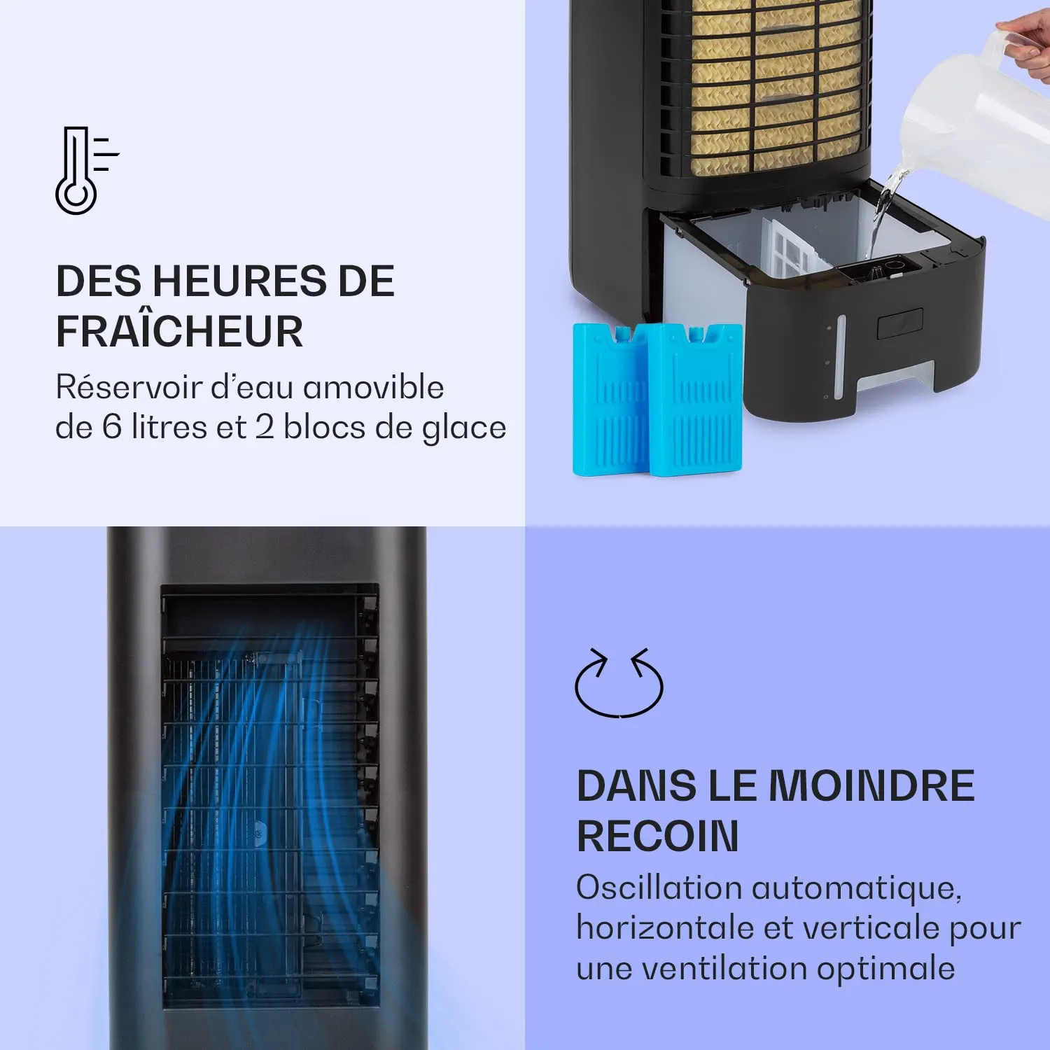 Klarstein 4 en 1 rafraîchisseur d'air mobile 6L silencieux