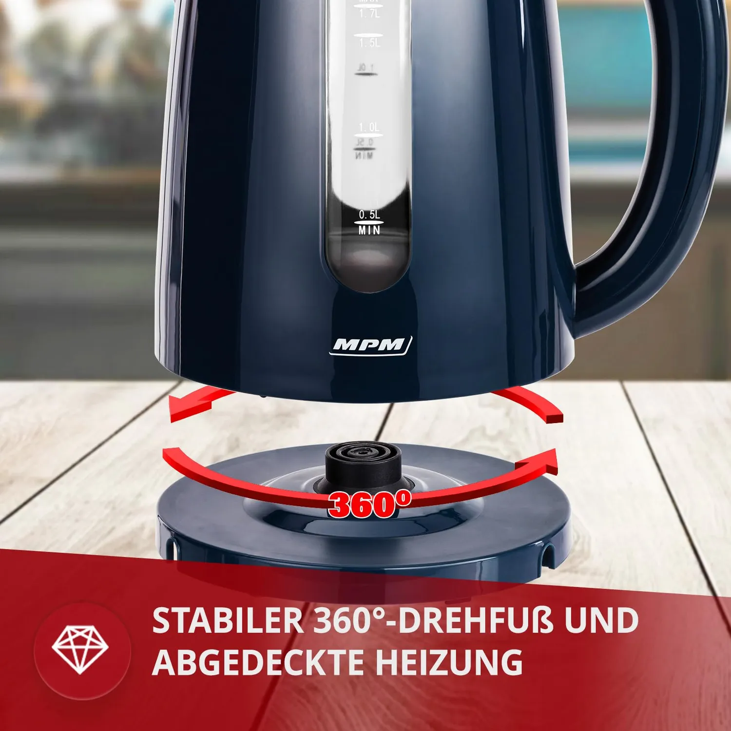 MPM MCZ-85/G1 bouilloire 1,7L noire 2200W