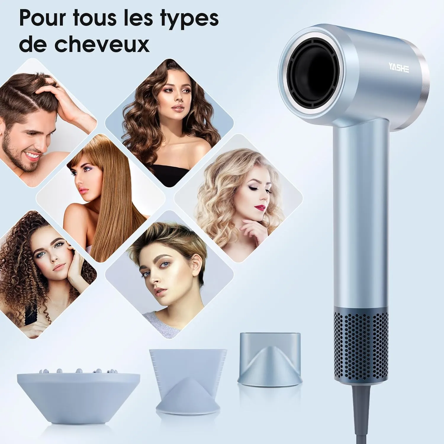 YASHE Sèche-Cheveux Ionique 1600W 110000 tr/min Diffuseur