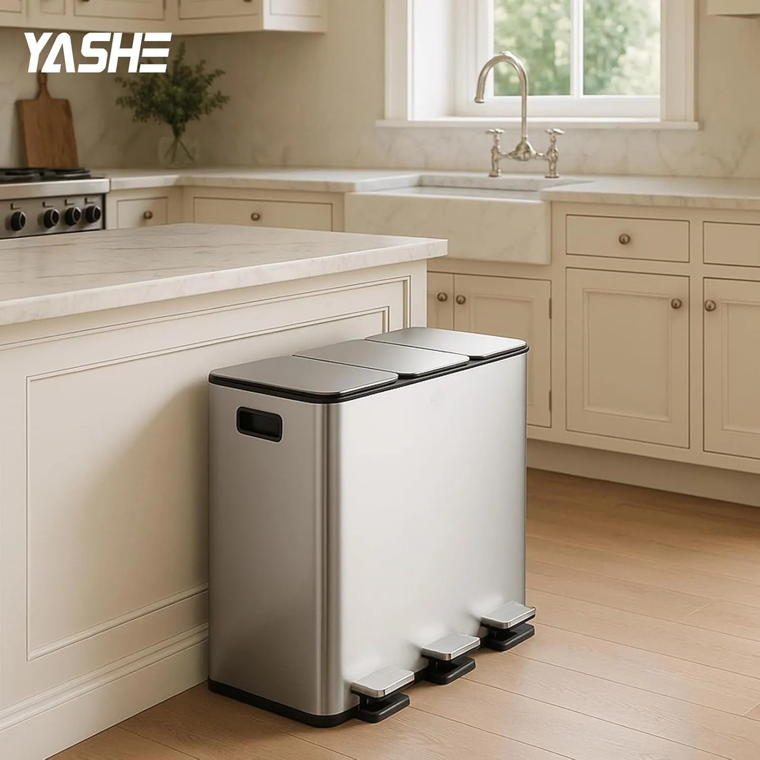 YASHE Poubelle Tri 3x15L Inox 45L Fermeture Douce