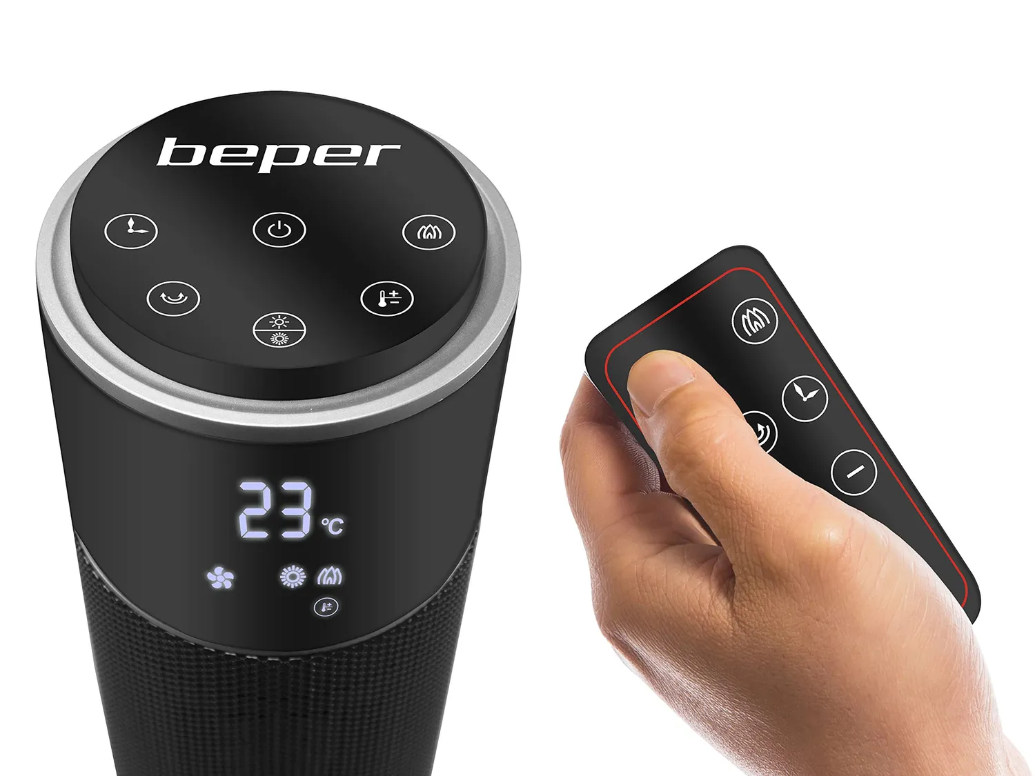 Beper P203TER001 chauffage céramique noir effet flamme oscillant