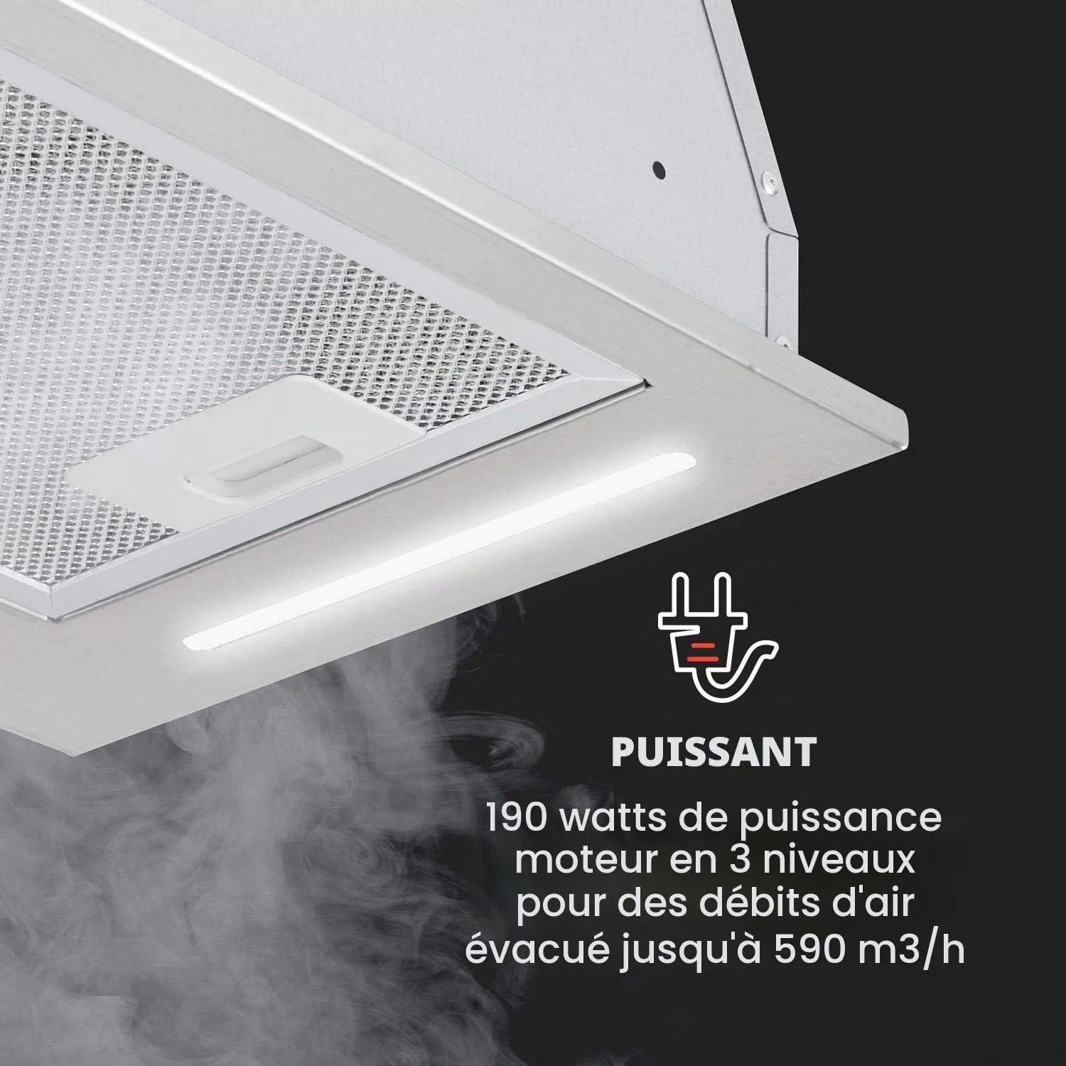 Klarstein Down Under Hotte Encastrable 60cm 590m3/h Inox