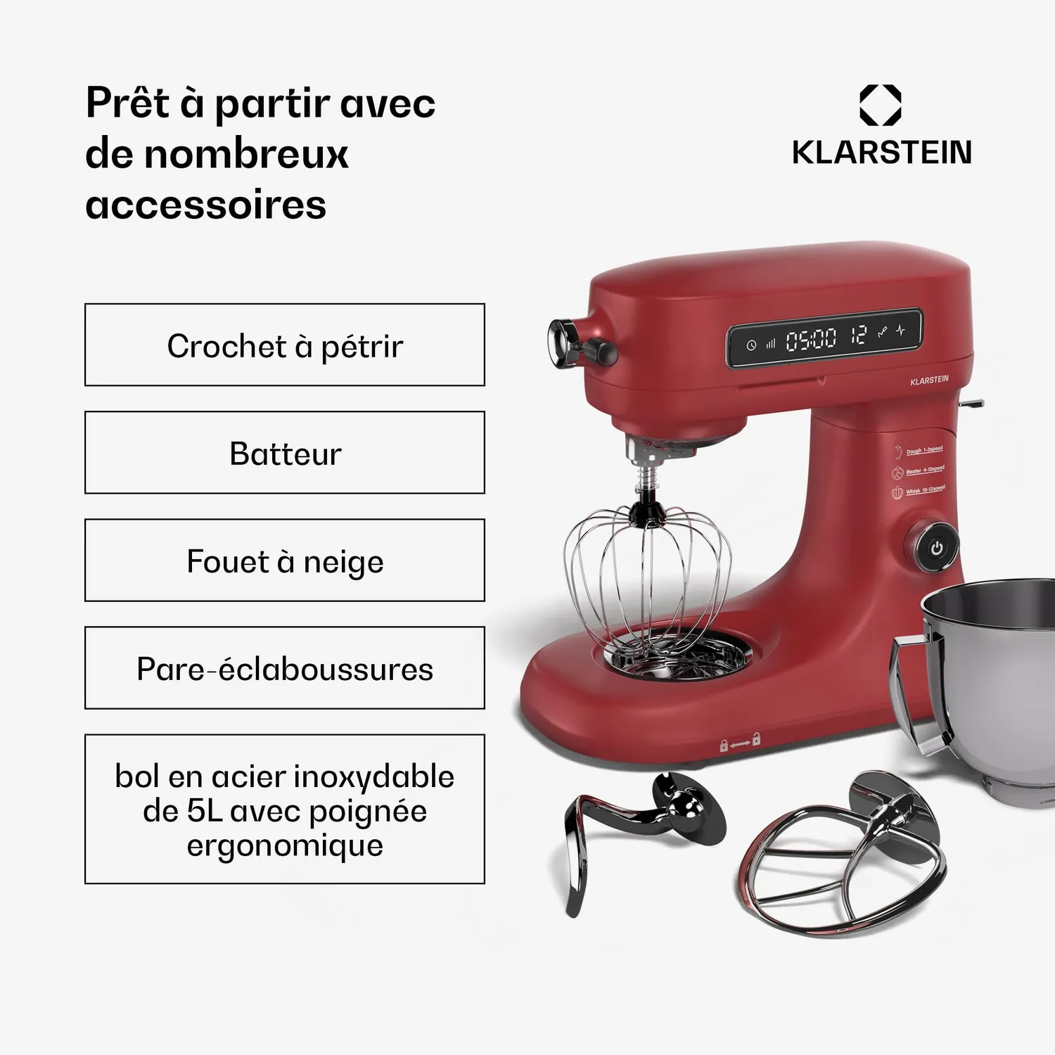 Klarstein Chiara robot de cuisine 5L rouge 1600W