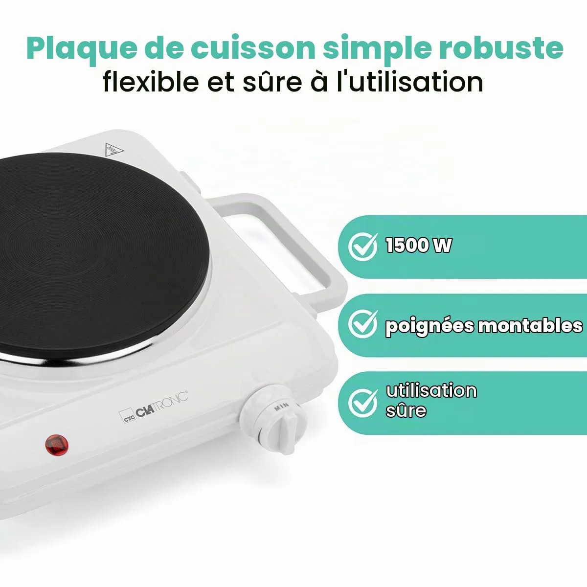Clatronic DKP 3582 plaque chauffante blanche 1500W 18cm