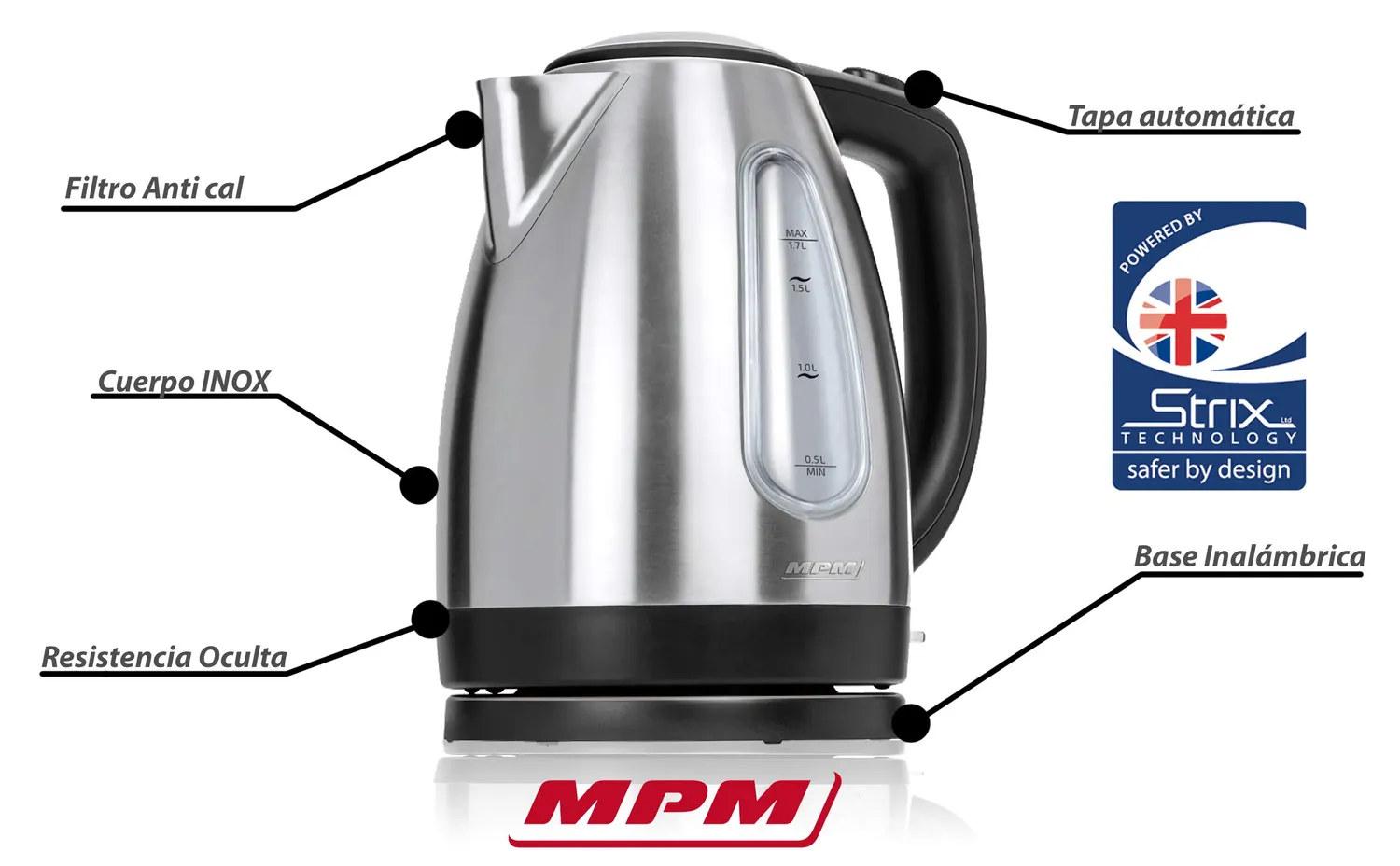 MPM MCZ-70M bouilloire électrique 1,7 L inox