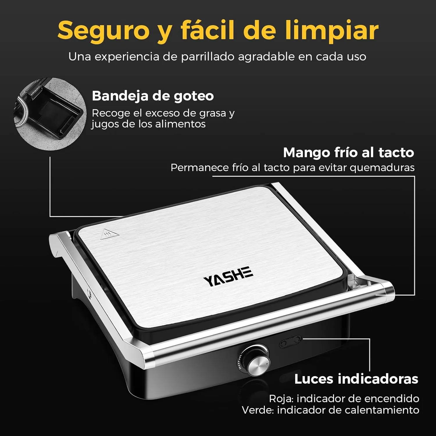 YASHE Grille-Panini 2000W 4 Tranches Plaques 28x25cm